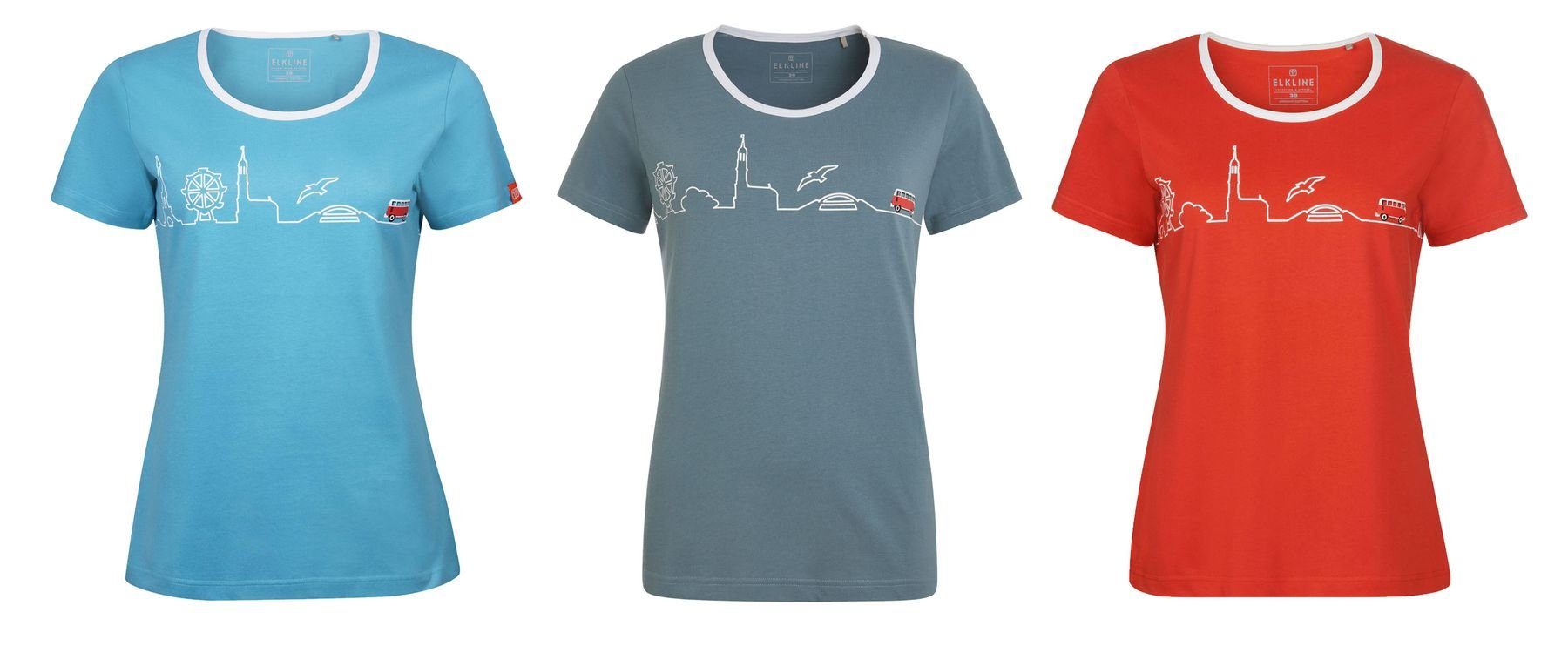 Elkline T-Shirt Little Things VW Brust Rücken und Print Reise Bulli mossgreen