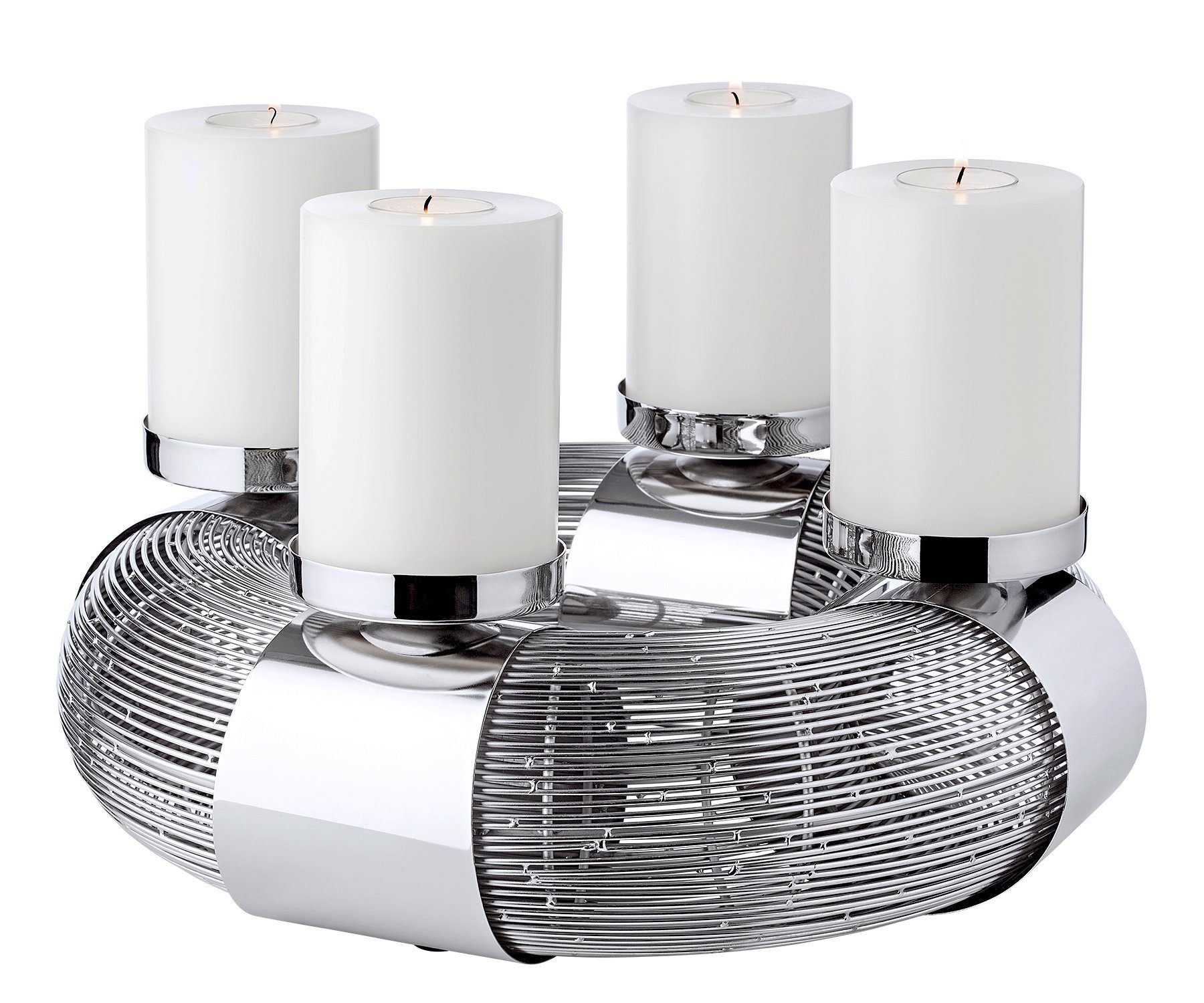 EDZARD Adventskranz Flax, Ø 37 cm, für 4 Kerzen á Ø 8 cm, Silber-Optik, vernickelt