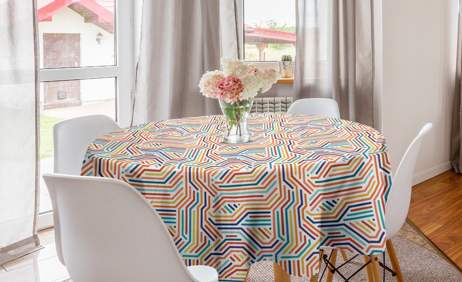 für Stripes Esszimmer Tischdecke Abstrakt Vivid Kreis Dekoration, Abakuhaus Tischdecke Moderne Küche Abdeckung
