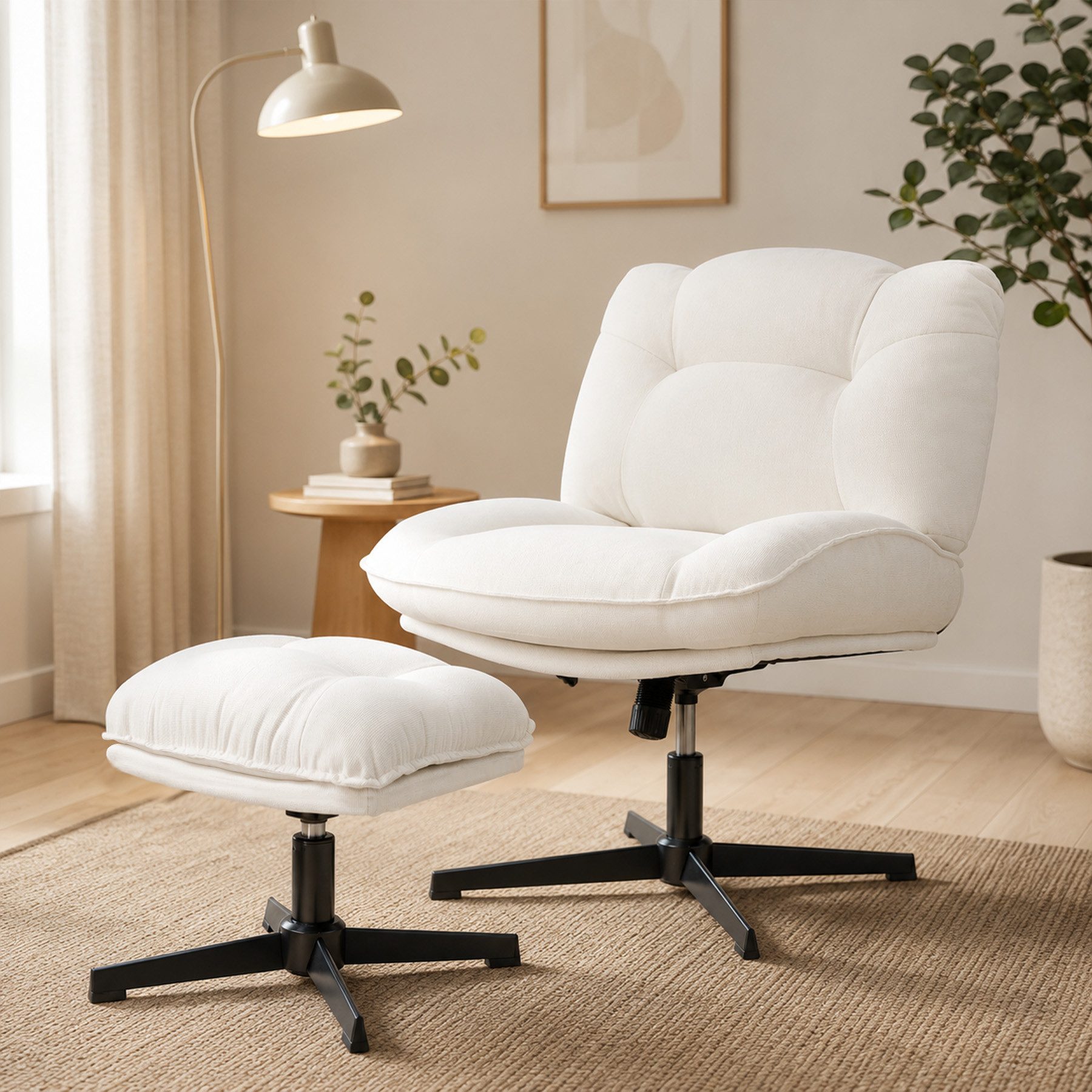 HomeMiYN Relaxsessel Relaxsessel mit Hocker, 360° drehbar, höhenverstellbar & Liegefunktion