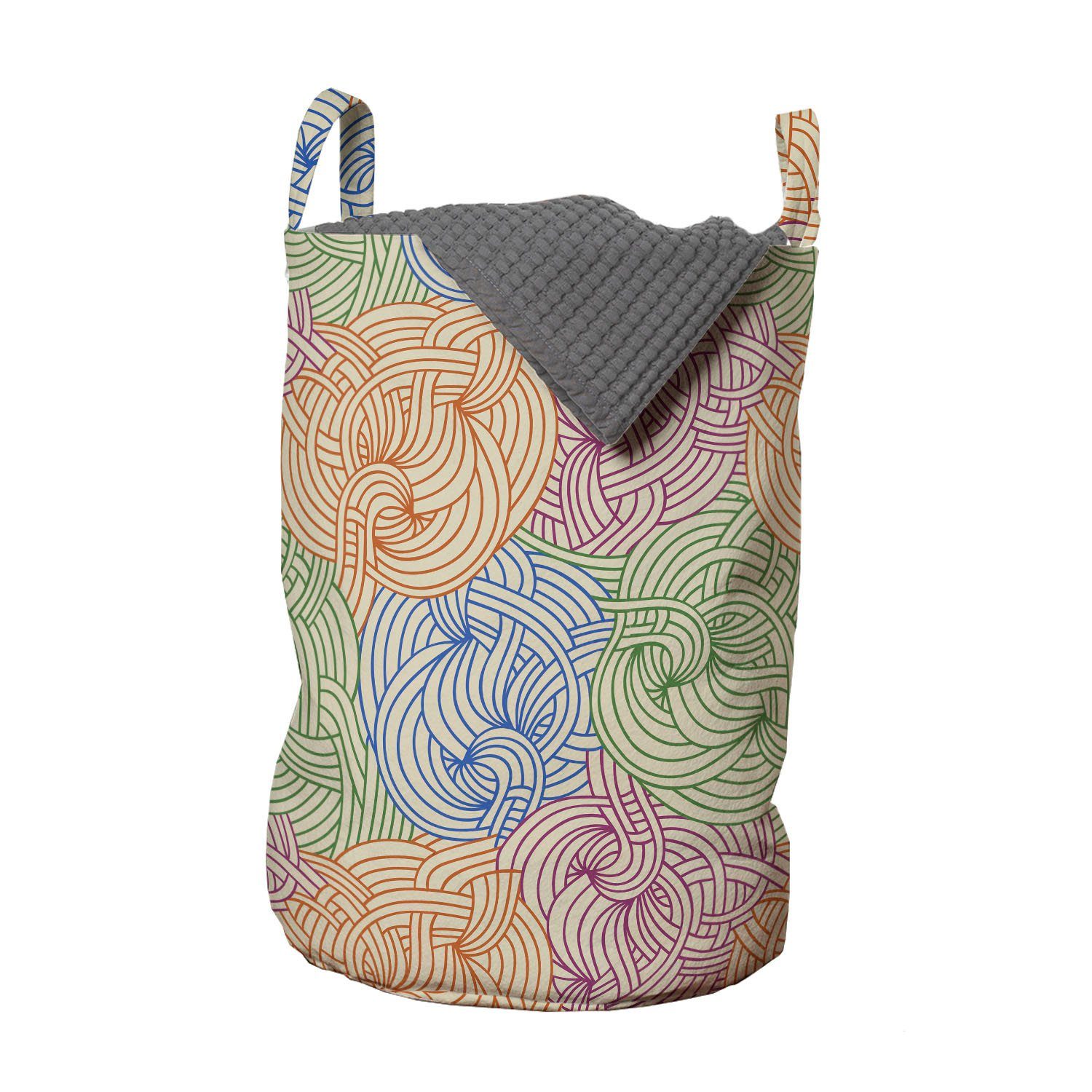 Abakuhaus Wäschesäckchen Wäschekorb mit Griffen Kordelzugverschluss für Waschsalons, Abstrakt Gebogene Streifen Motive