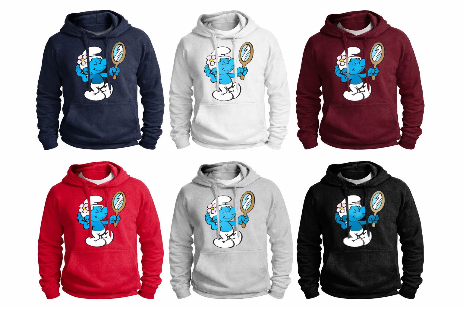 Blondie & Brownie Hoodie Beauty Schlumpf Spiegelmotiv Herren Hoodie Cartoon Streetwear (Einzelartikel, Nicht im Set enthalten) Herren Hoodie Beauty Schlumpf Spiegel Motiv Baumwollmix Streetwear