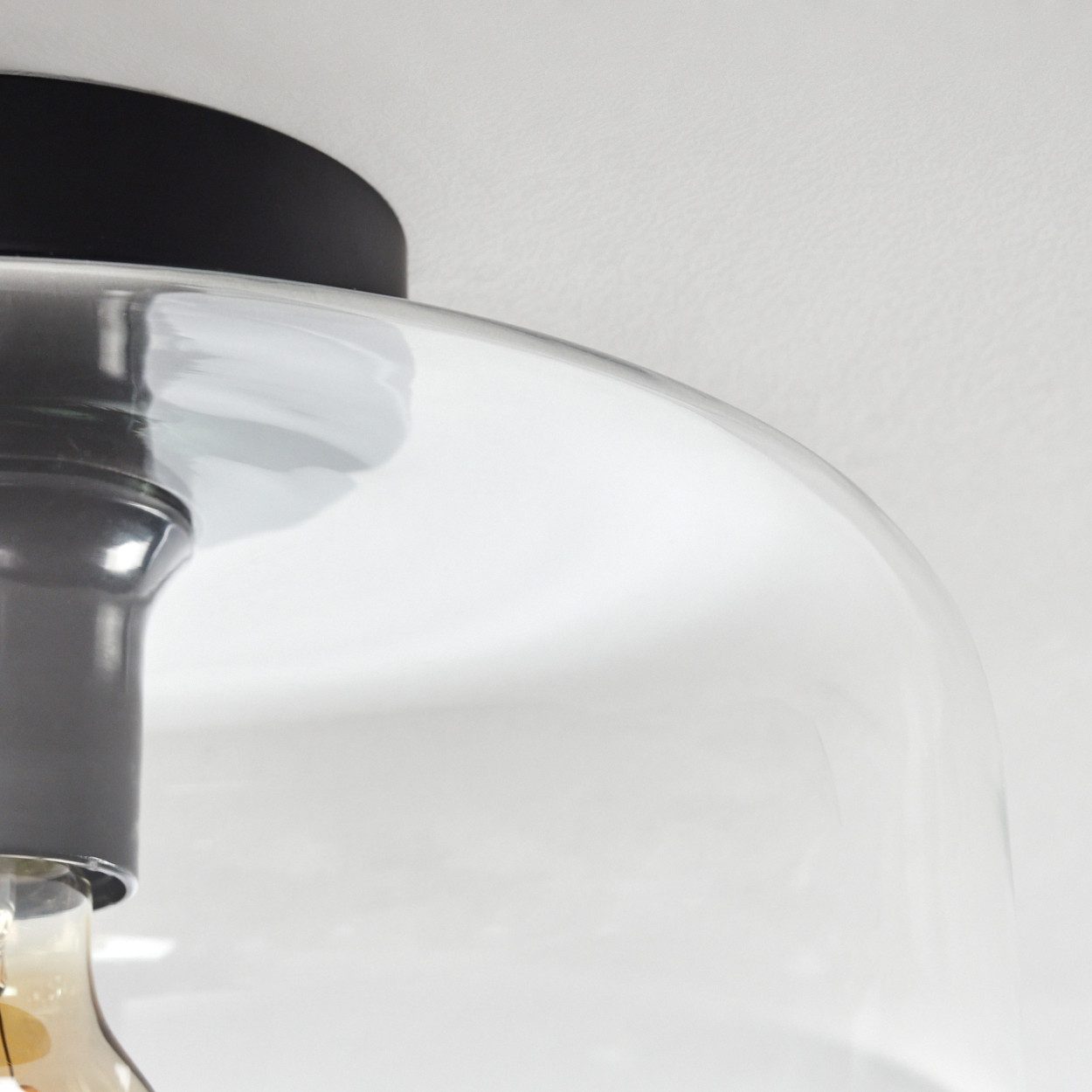 hofstein Deckenleuchte runde Deckenlampe aus Metall/Glas in Schwarz/Klar, ohne Leuchtmittel, im Vintage-Design mit Glasschirm (28 cm), 1 x E27, ohne Leuchtmittel