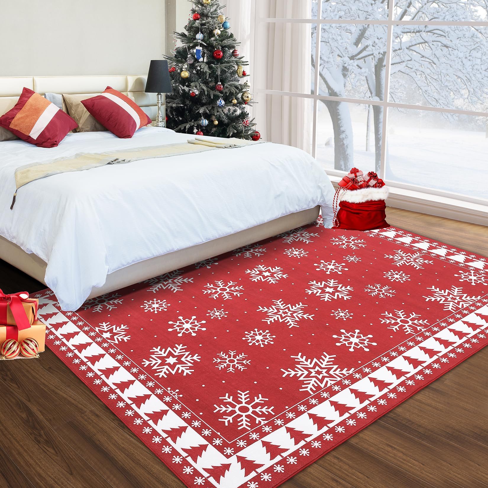 GarveeMore Teppich Waschbarer Weihnachtsbereich Teppich Schneeflocke günstig online kaufen