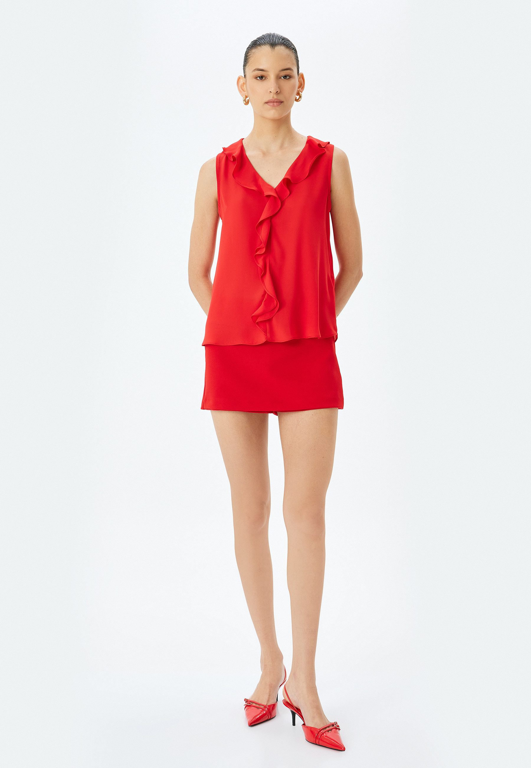 Koton Rüschenbluse Ärmellos V-Kragen Rüschenbluse günstig online kaufen