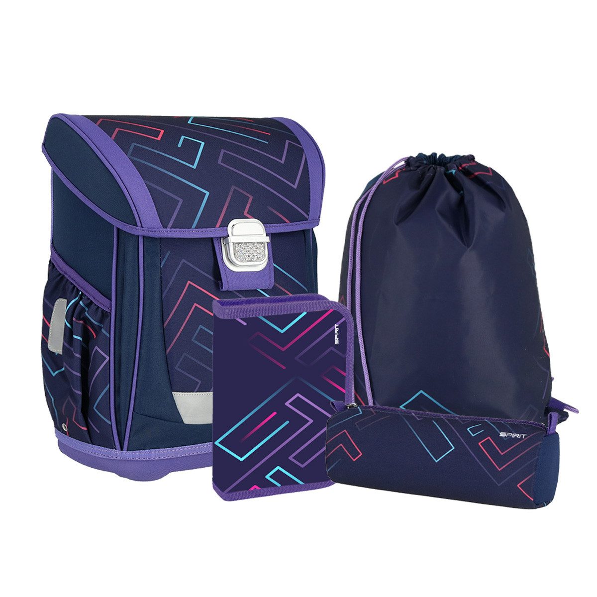 Spirit Schulranzen SPIRIT Schulranzen Set Color Lines 4 teilig Serie COOL