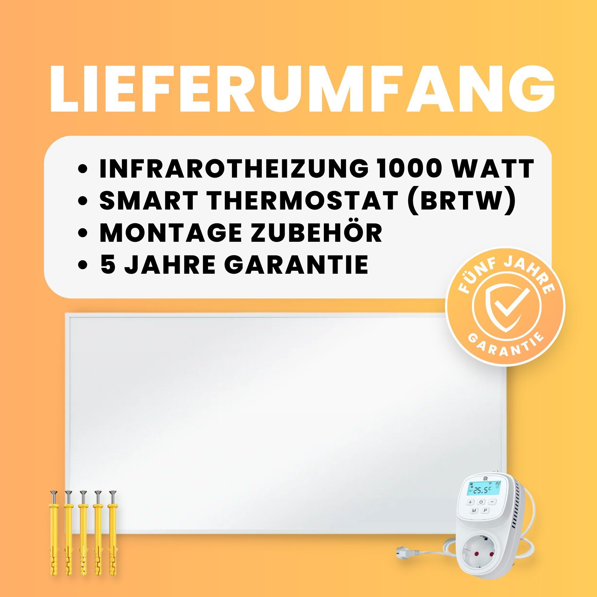 Infrarotheizung mit Bringer Elektroheizung BRIH, Watt Thermostat 300-1200