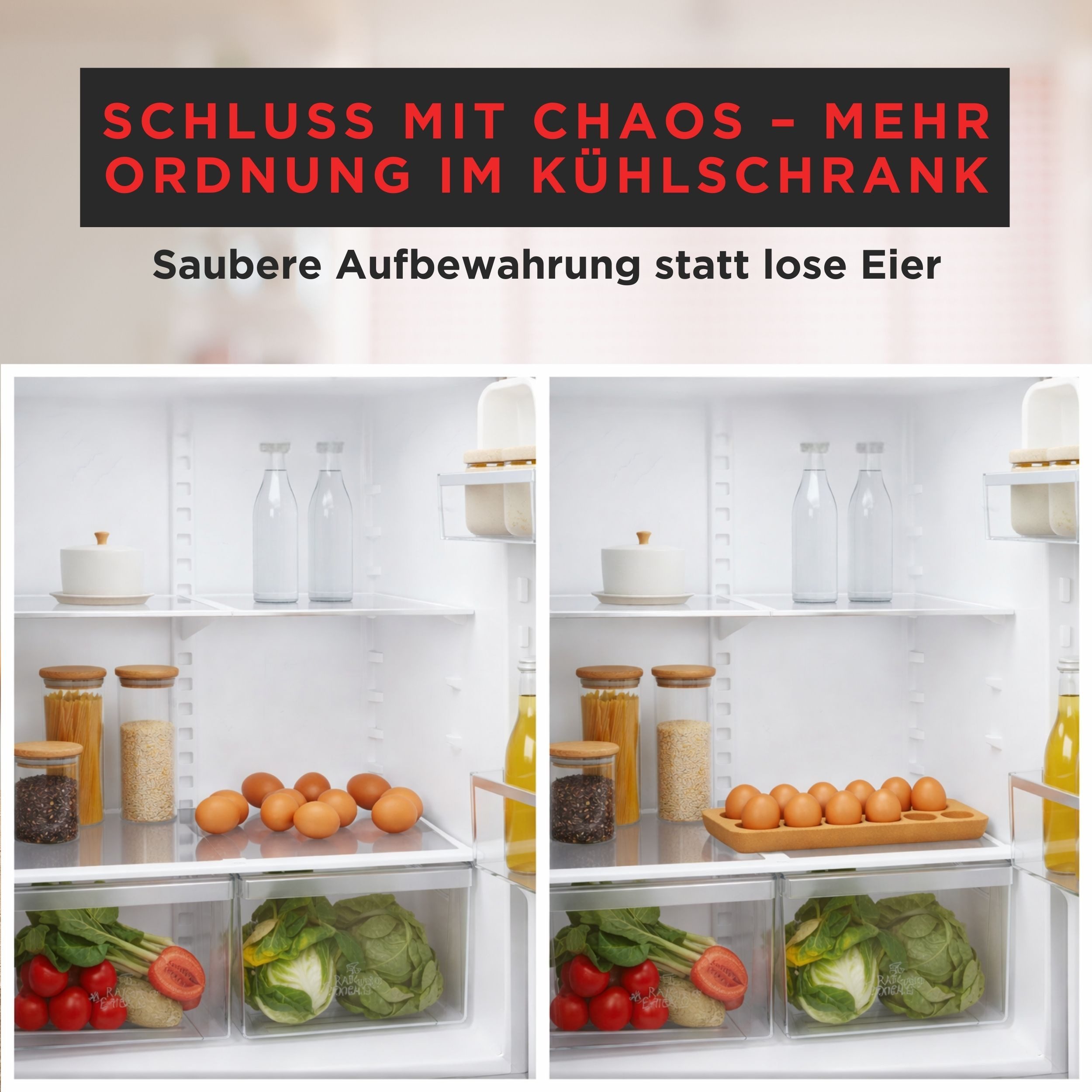 wortek Eierkorb Eierhalter Kühlschrank Eier Organizer, Kork, (Set, 1-tlg., Eierbehälter Eieraufbewahrung), Aufbewahrungsbox für 12 Eier, Eierbox