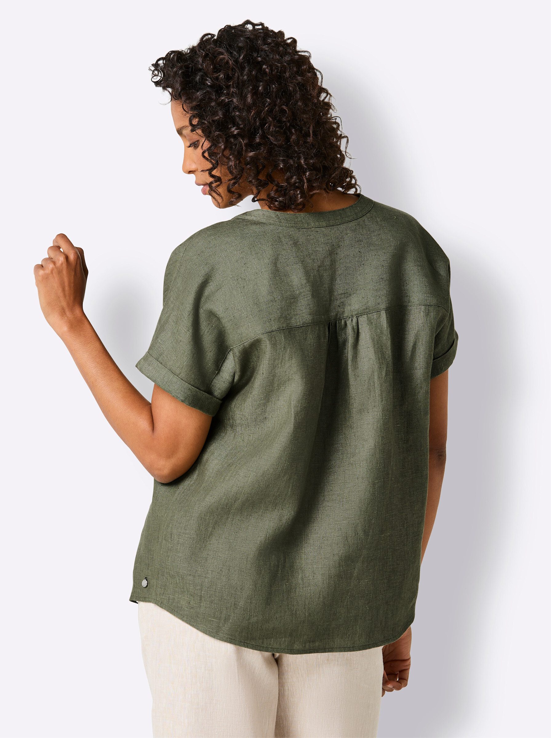 creation L Klassische Bluse Leinen-Bluse Kurzarm