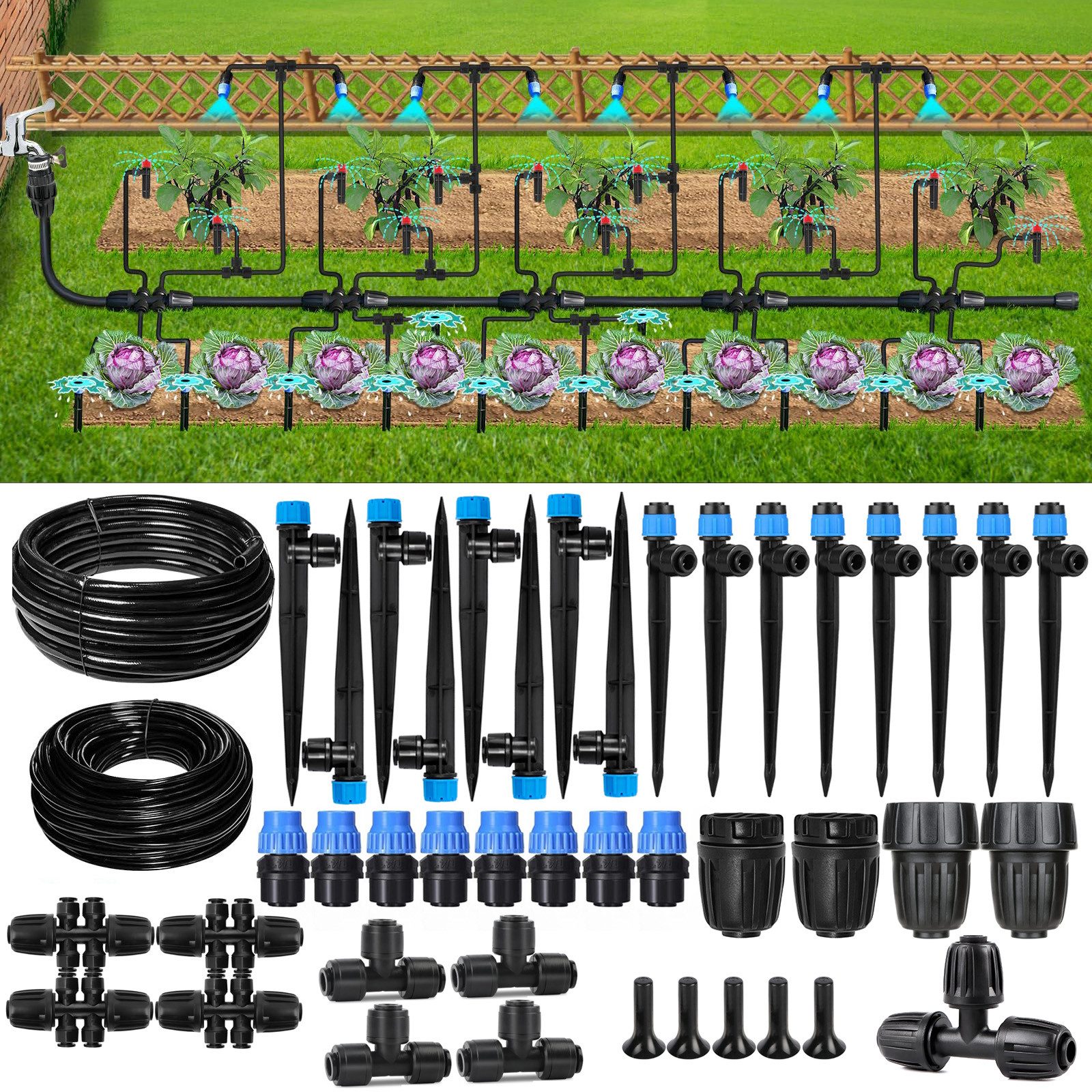Jibenhome Bewässerungssystem Bewässerungssysteme Automatische,Pflanzenbewässerung, 18M/30M,für Gewächshäuser,Landschaft,Flower Bed und Terrasse Pflanzen