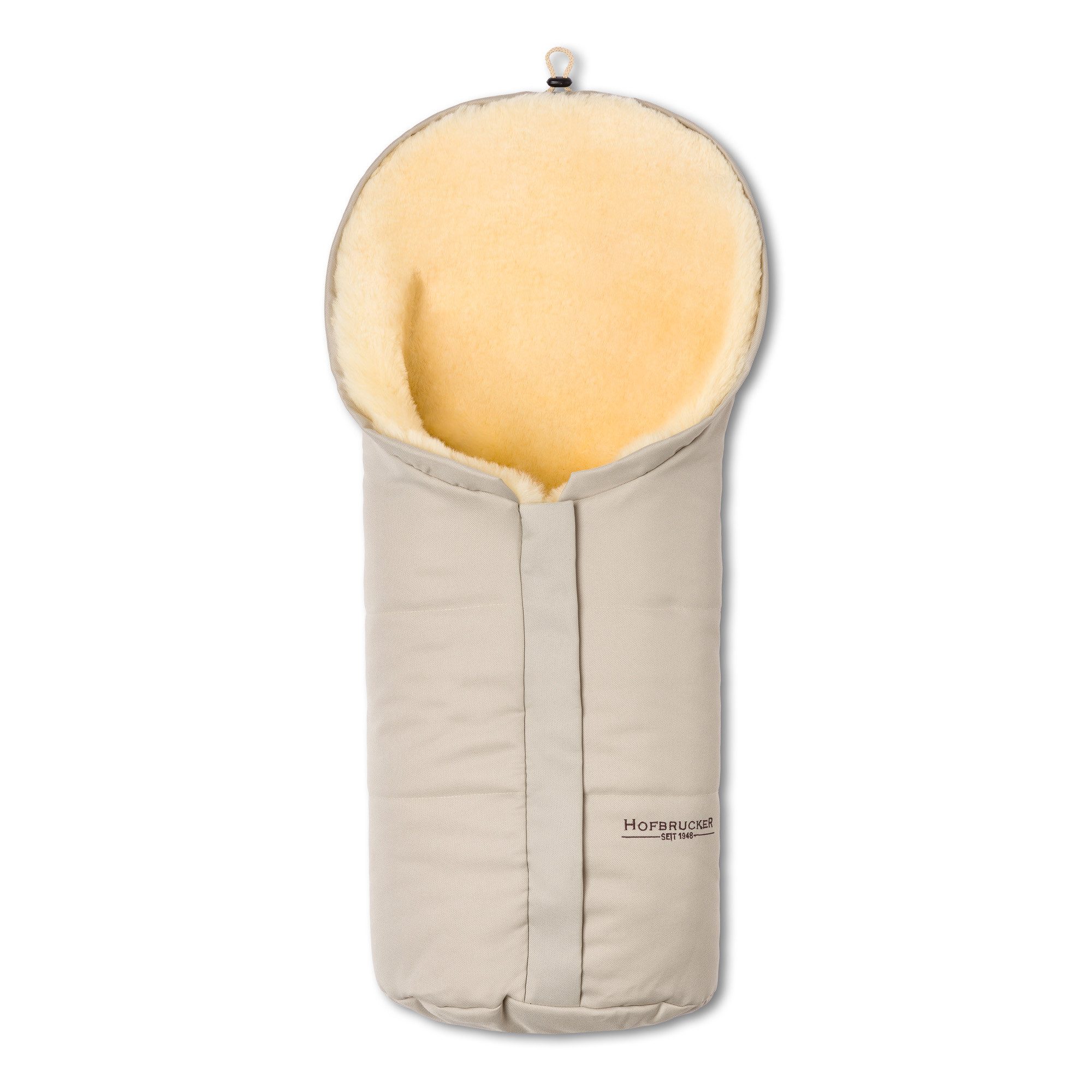 Hofbrucker seit 1948 Fußsack Lammfell-Fußsack Eskimo für Babyschale, Kinderwagen und Buggy, warmer Winterfußsack mit echtem Lammfell wasserabweisend mit mittigem
