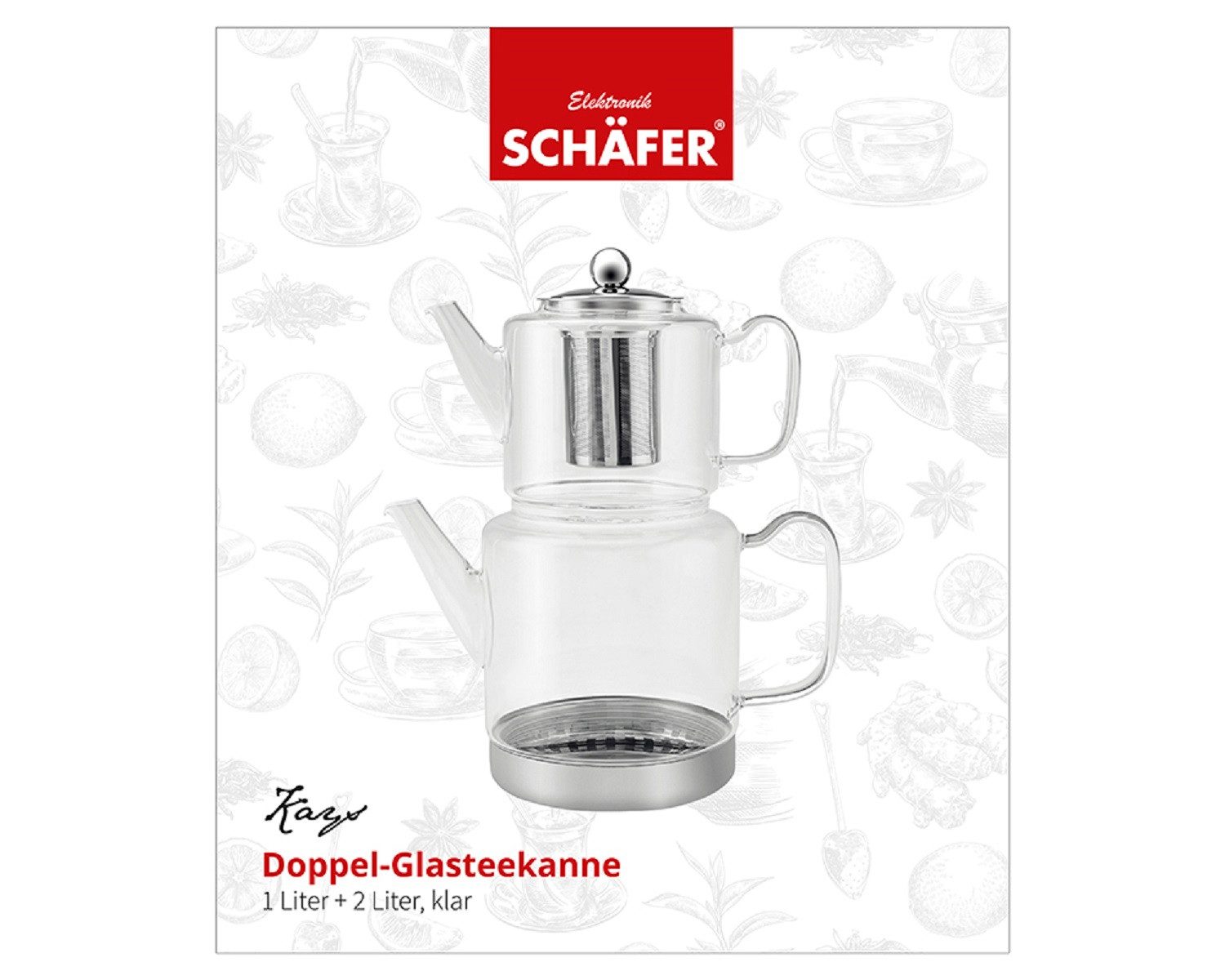 Schäfer Elektronik Caydanlik-Teekanne Teekannen-Set aus Glas für alle Herdarten geeignet 1 Liter / 2 Liter