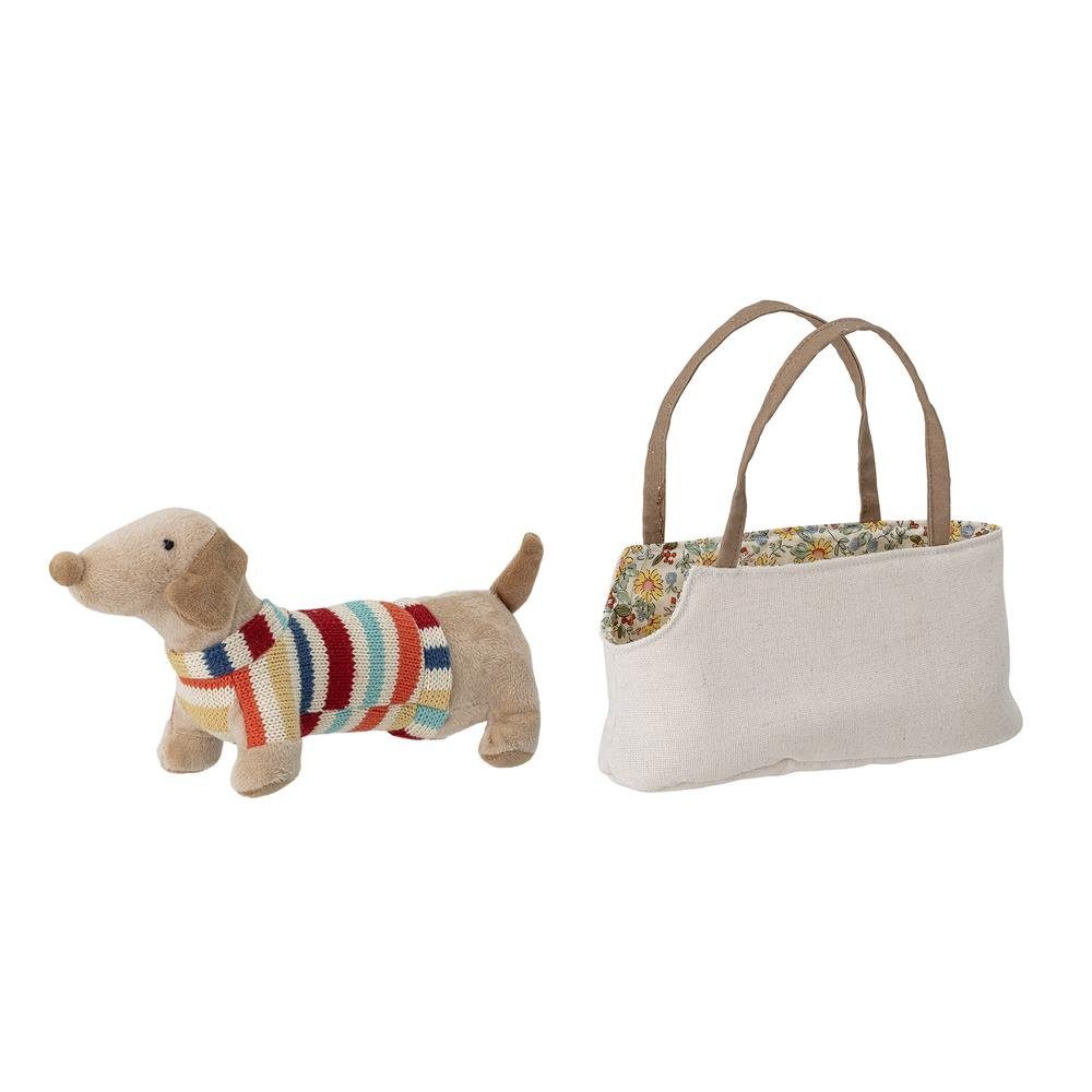 Bloomingville Plüschfigur Hilena Stoffhund mit Tasche Natur