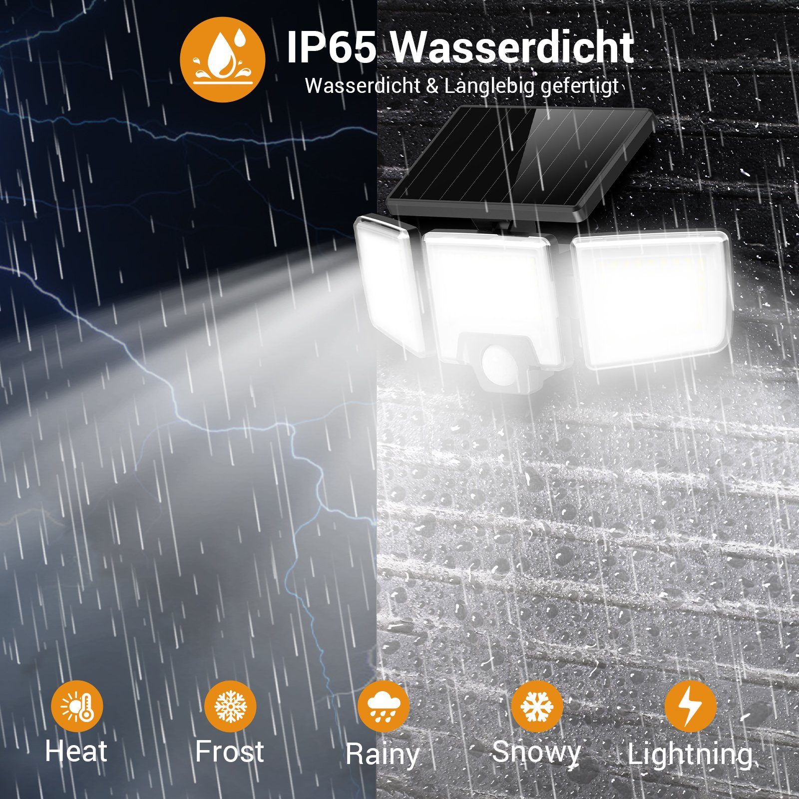 Novostella LED Solarleuchte Solarleuchte LED Solarlampe Fluter für Außen Garten 3-Kopf / 4-Kopf, LED fest integriert, Kaltweiß, mit Bewegungsmelder – Bild 3 von 5