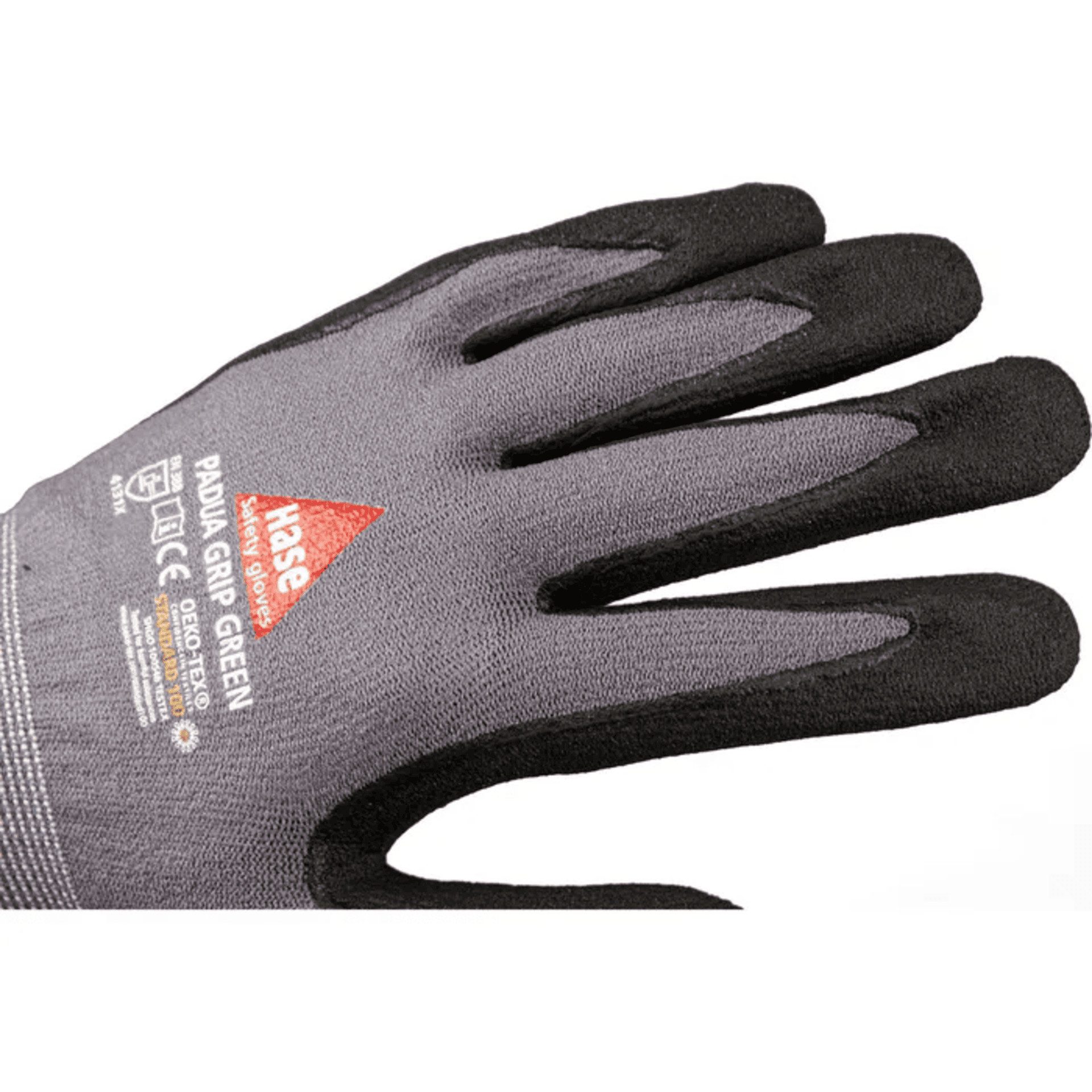 Hase Safety Gloves Arbeitshandschuhe Padua Grip green Montagehandschuh Nylonfeinstrick Nitrilschaum 508150G (Packung, 100-St., VPE= 10-100 Paar, Gr 6-11) Noppen/Nitrilschaum