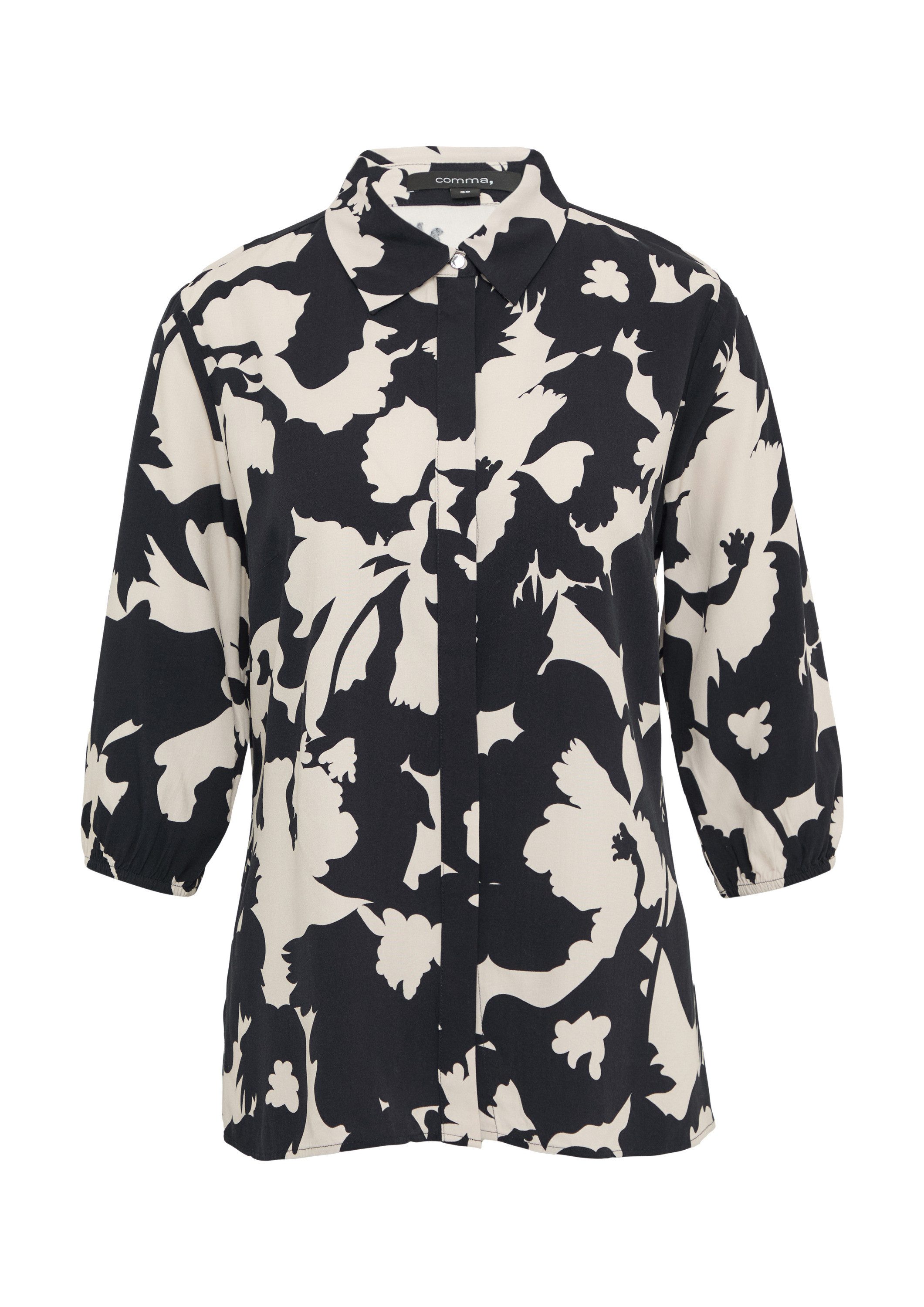 comma Kurzarmbluse Bluse Viskosebluse mit All-over-Print und 3/4-Ärmeln