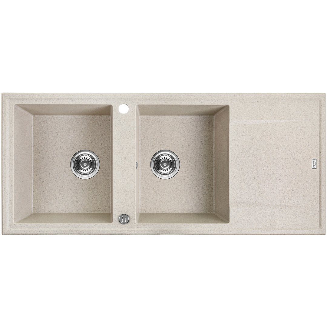 KOLMAN Küchenspüle Doppelbecken Megalo Granitspüle, Rechteckig, 50/116 cm, Space Saving Siphon GRATIS