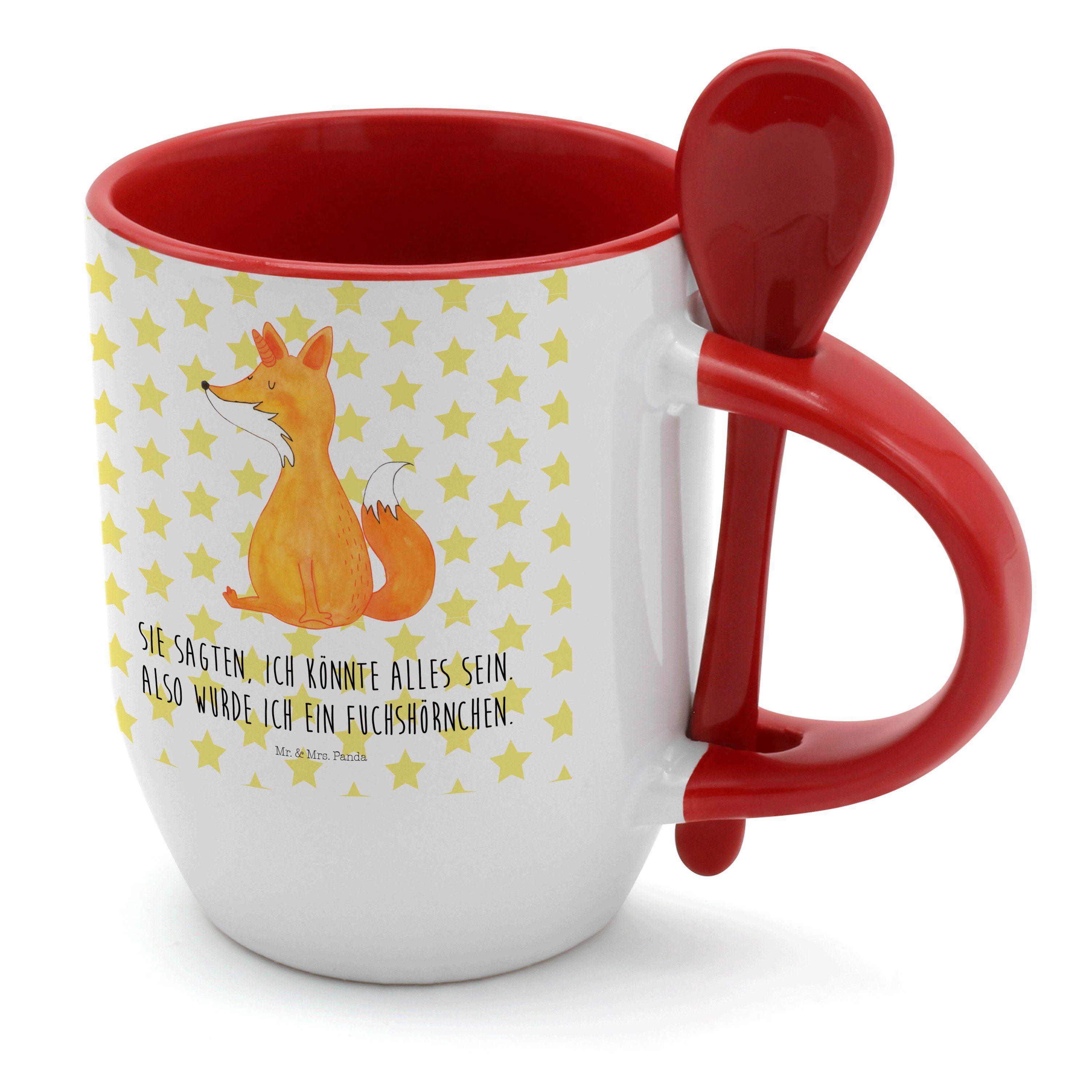 Mr. & Mrs. Panda Tasse Fuchshörnchen Wunsch - Weiß - Geschenk, Tasse mit Spruch, Einhorn, Ka, Keramik