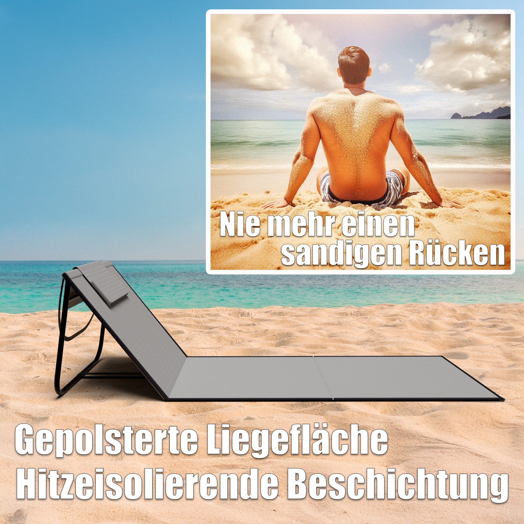 BigDean Gartenliege Strandmatte 2er Set gepolsterte Strandliege klappbar verstellbare, Set, 2 St., Liegen, Ultraleicht, Klappbar, Wasserabweisend & Schmutzabwei – Bild 5 von 5