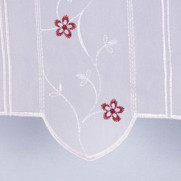Meterware Scheibengardine nähfrei Stickerei Blüten weiß rot 45cm, SCHÖNER LEBEN., leicht perforiert, Stickerei/Stickstoff, bestickt, pflegeleicht