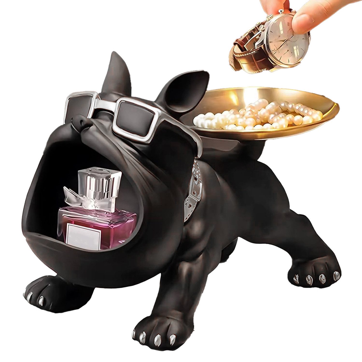 Tierfigur Bulldogge Skulptur Deko Französische Bulldogge Tablett