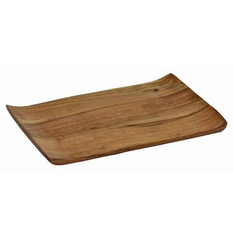 Spetebo Tablett Akazien Servierbrett mit geschwungenen Rändern, Akazienholz, (Packung, 1-tlg., 1 x Tablett), Holz Deko Kerzentablett