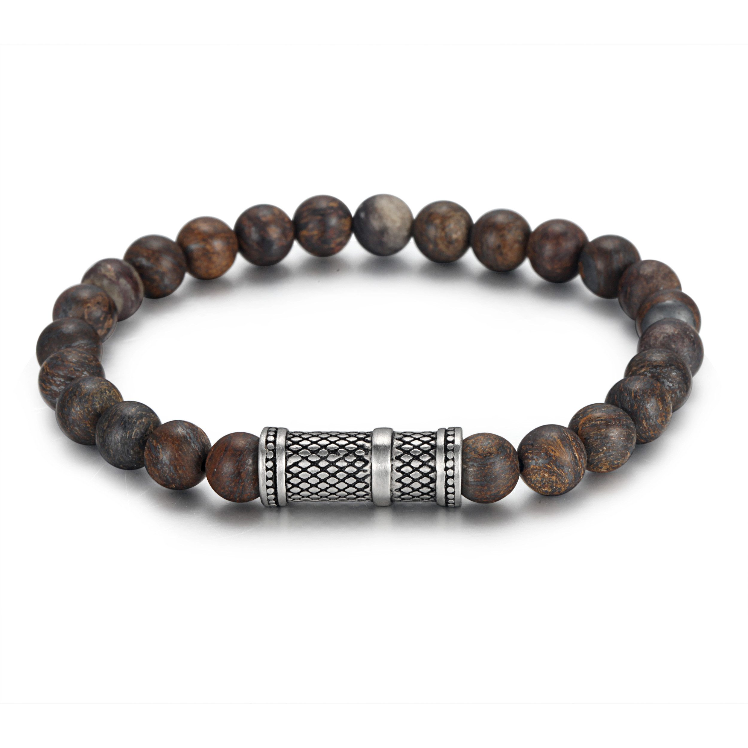 Kingka Armband Herren Armband mit echten Bronzit Steinkugeln und Edelstahlelement, zu Shirt, Hoodie, Jeans, Sneaker! Büro, Urlaub, Party, Geschenkidee