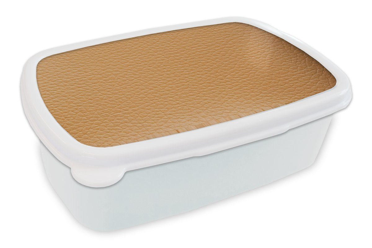 MuchoWow Lunchbox Leder - Strukturiert - Leder-Optik - Orange, Kunststoff, (2-tlg), Brotbox für Kinder und Erwachsene, Brotdose, für Jungs und Mädchen weiß