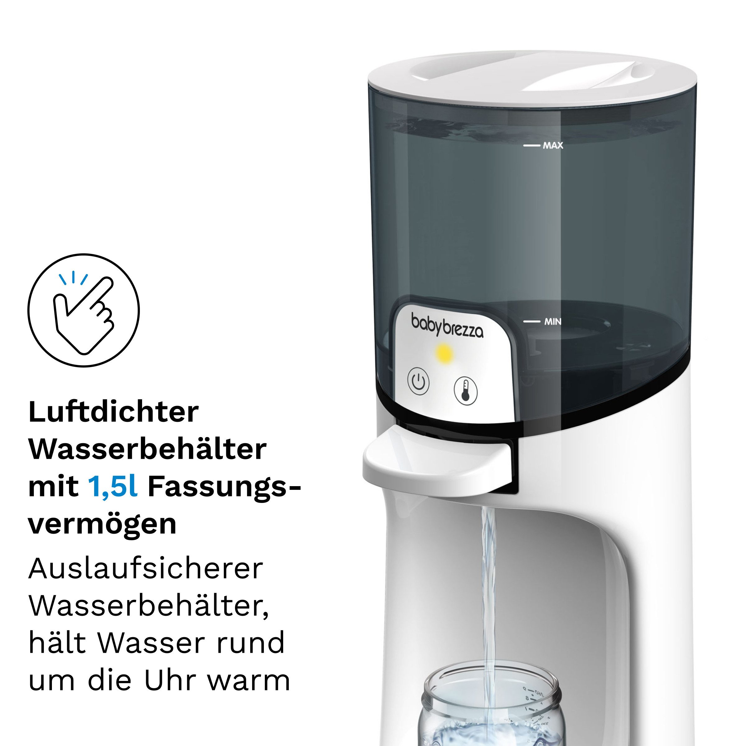 Baby Brezza Babyflaschenwärmer Wasserwärmer für Babynahrung mit 3 Temperaturstufen & Schnellfunktion, Sofort warmes Wasser mit 3 Temperaturstufen – ideal für Fläschchen