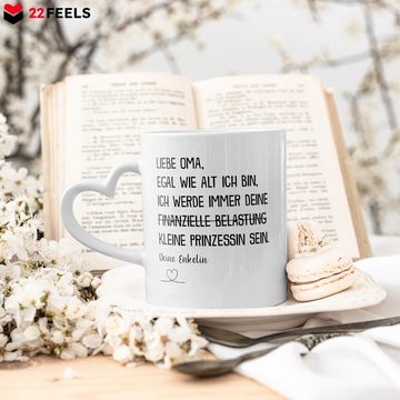 22Feels Tasse Oma Geschenk von Enkelin Geburtstag Grossmutter Kaffeetasse Frau Rente, Keramik, Made In Germany, Spülmaschinenfest, Herzhenkel