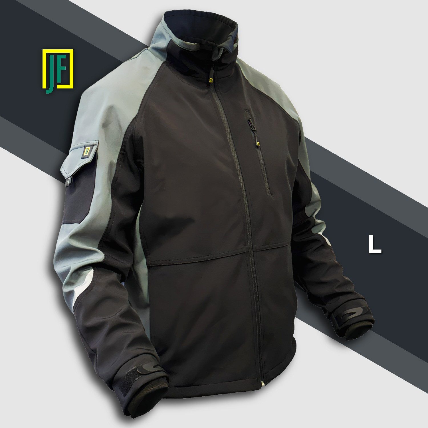 Jet-Fast Softshelljacke schwarz/grau, wasserabweisend, winddicht, atmungsaktiv (Mit verstellbarem Bund für individuelle Passform, Farbe: schwarz/grau) für Herren