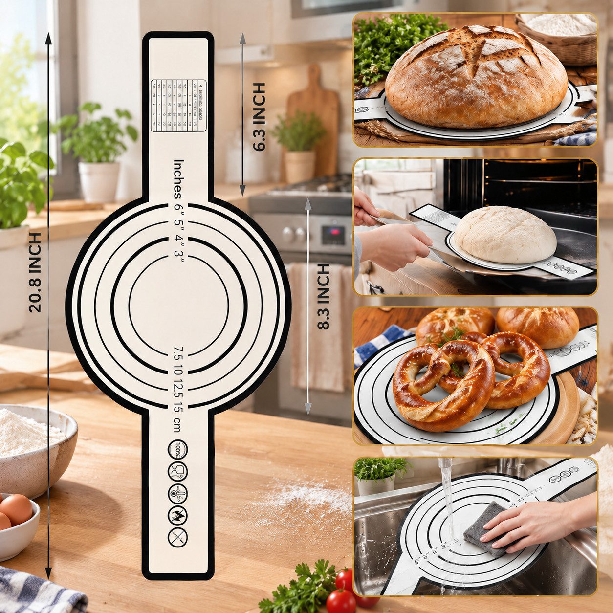 GLIESE POWER Gärkorb -Set 13-teilig oval – mit Leinen-Einlage, Teigschaber & Messer, (13-tlg), 13-teilig, Rattan, Leinen-Einlage, Messer – für perfektes Brot. – Bild 2 von 5