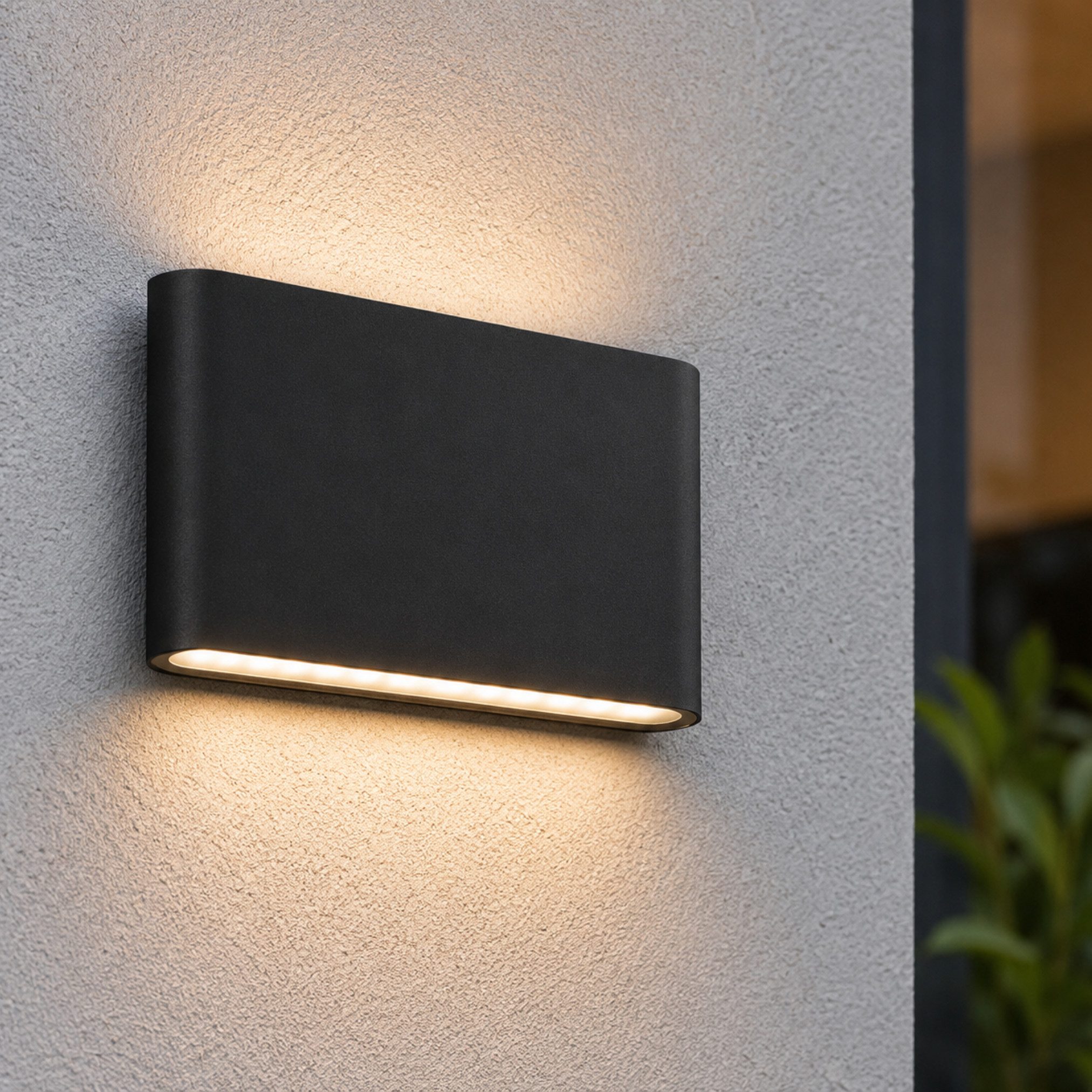 Lichthandel Hoch LED Außen-Wandleuchte 2er Set Wandleuchte Innen & Außen LED Scone sandschwarz IP44 Up Down, LED fest integriert, 3000K, Up-&-Down-Lichteffekt F – Bild 4 von 5