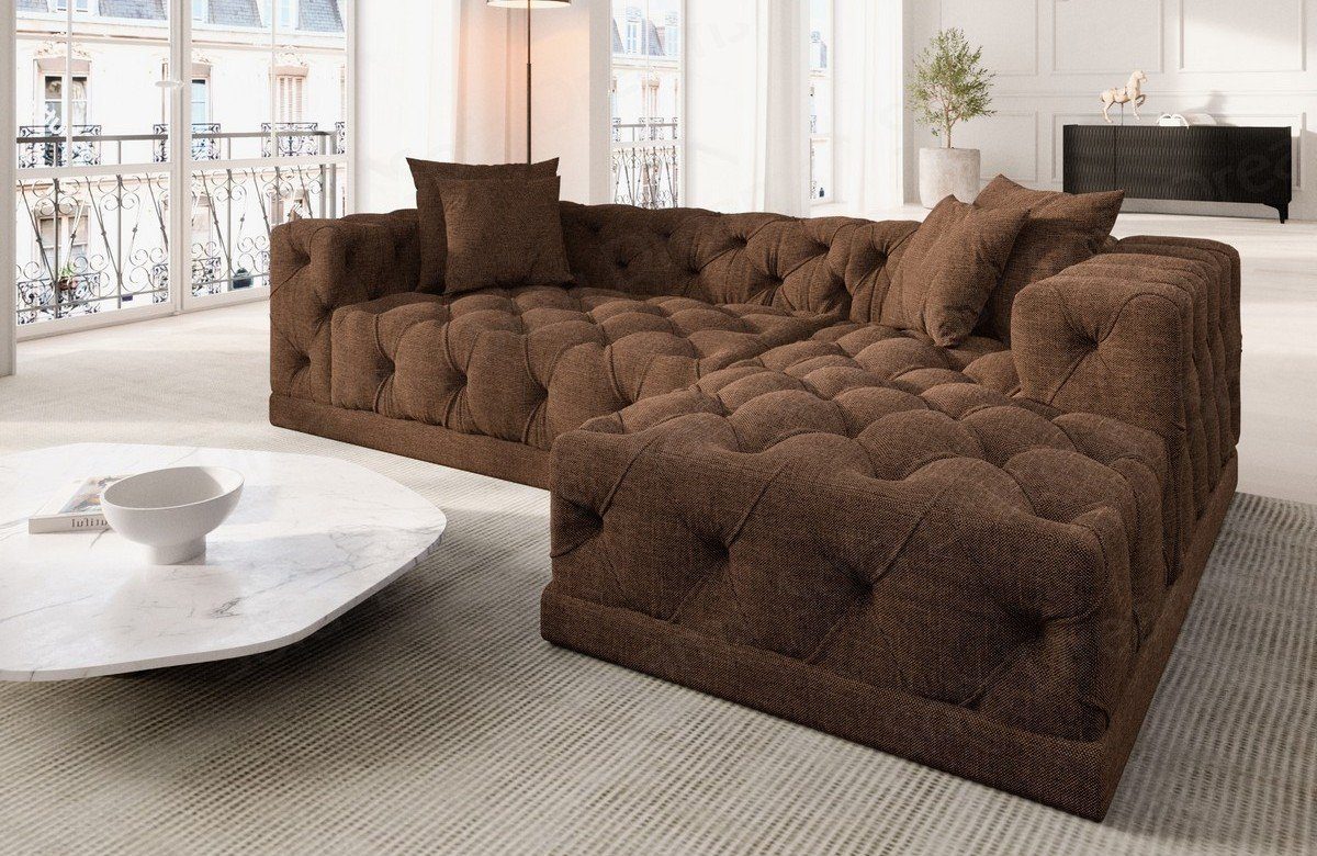 Sofa Dreams Ecksofa Strukturstoff Stoff Polster Sofa Palma L Form kurz Stoffsofa, Chesterfield Style, Loungesofa