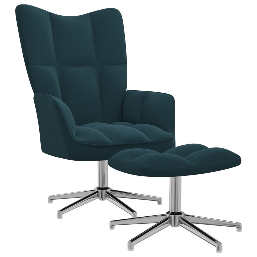 vidaXL Sessel Drehsessel Drehstuhl Relaxsessel Sessel Bürostuhl mit Hocker Blau Samt