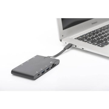 Digitus Laptop-Dockingstation USB 3.1 Typ C Multiport Travel Dock, 9 Port, 4K, inkl. Ladefunktion