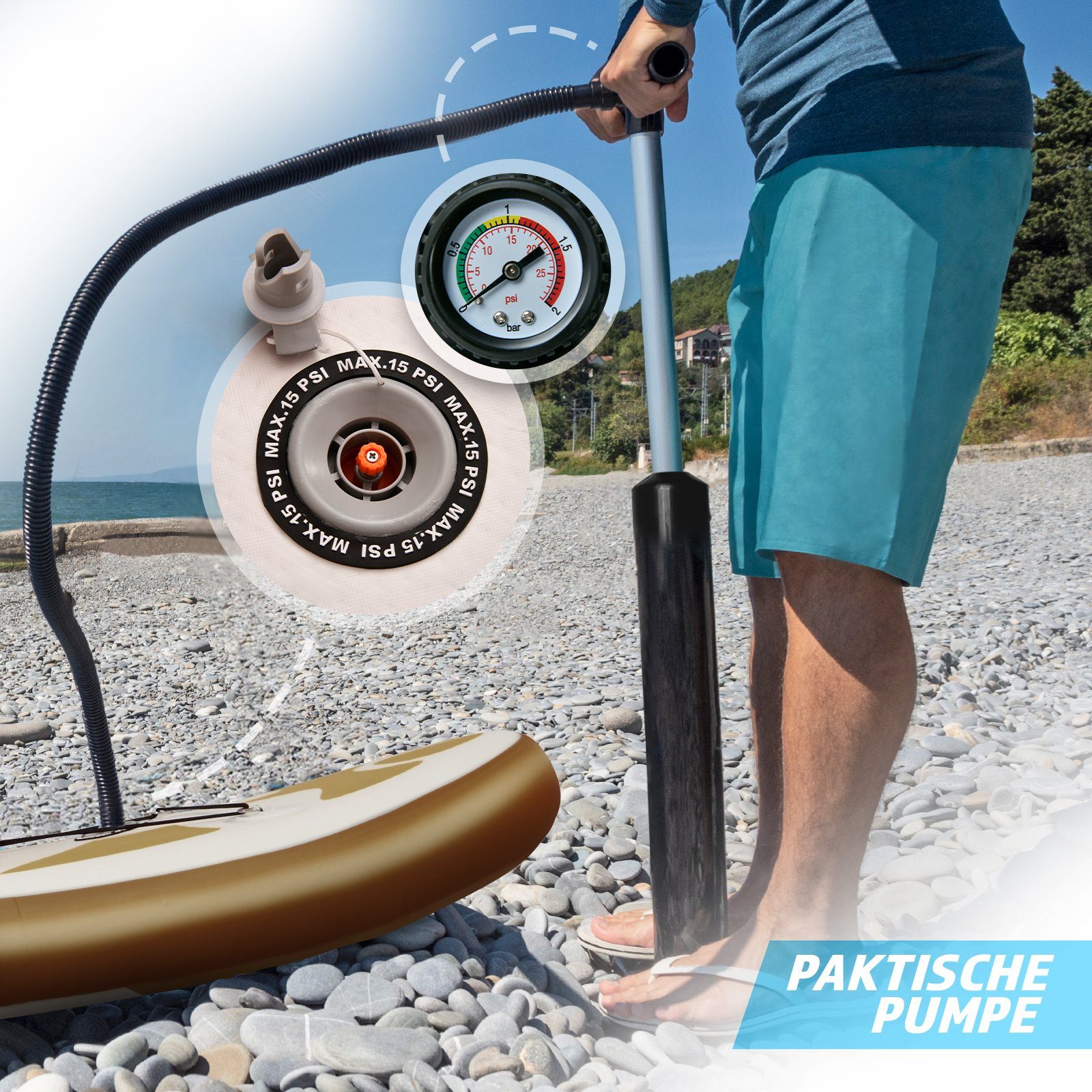 Physionics SUP-Board Stand Up Paddle SUP Bastet(Gold) 305cm Aufblasbares Board Board