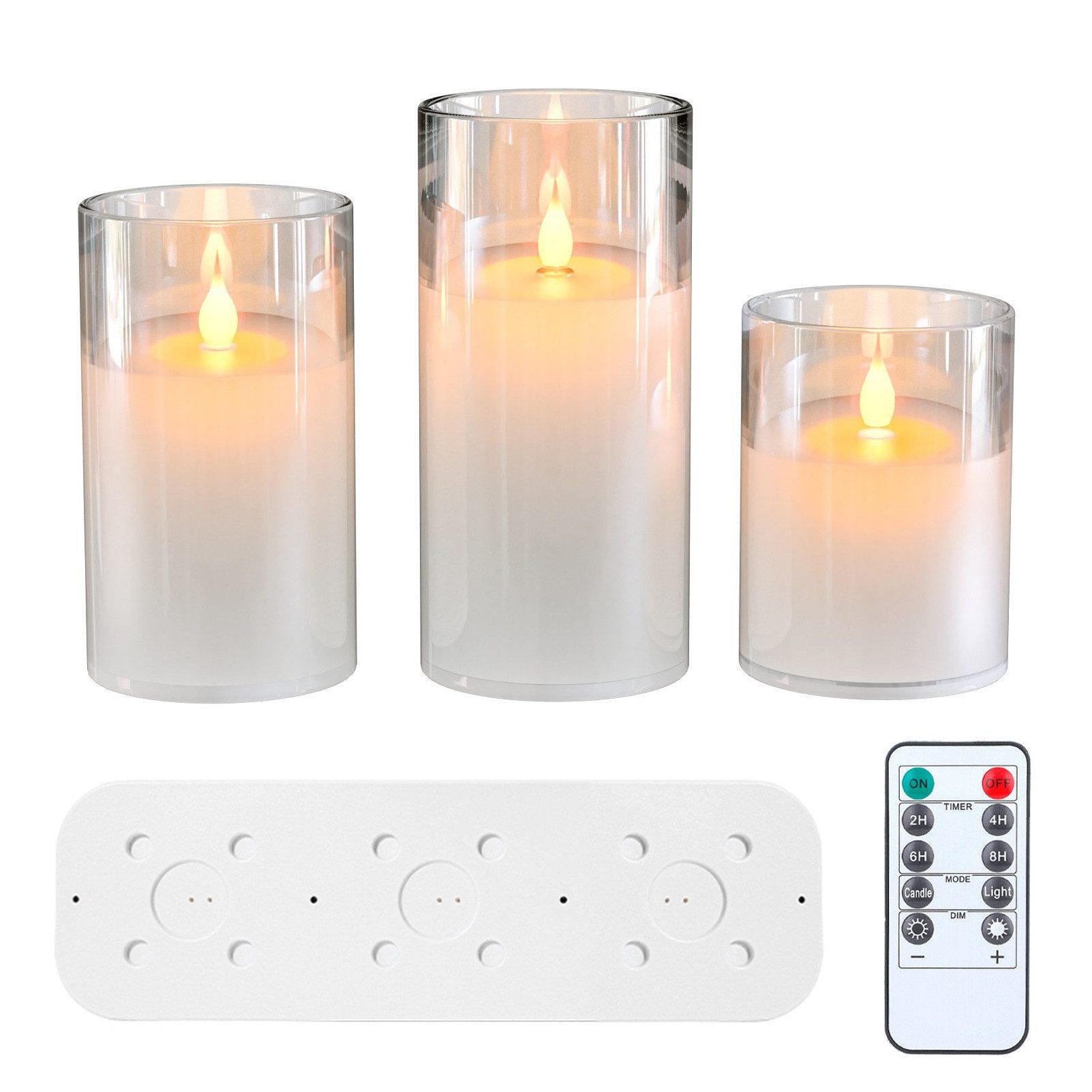 LED-Kerze LED Kerzen Flackern mit Ladestation und Fernbedienung,3er Set