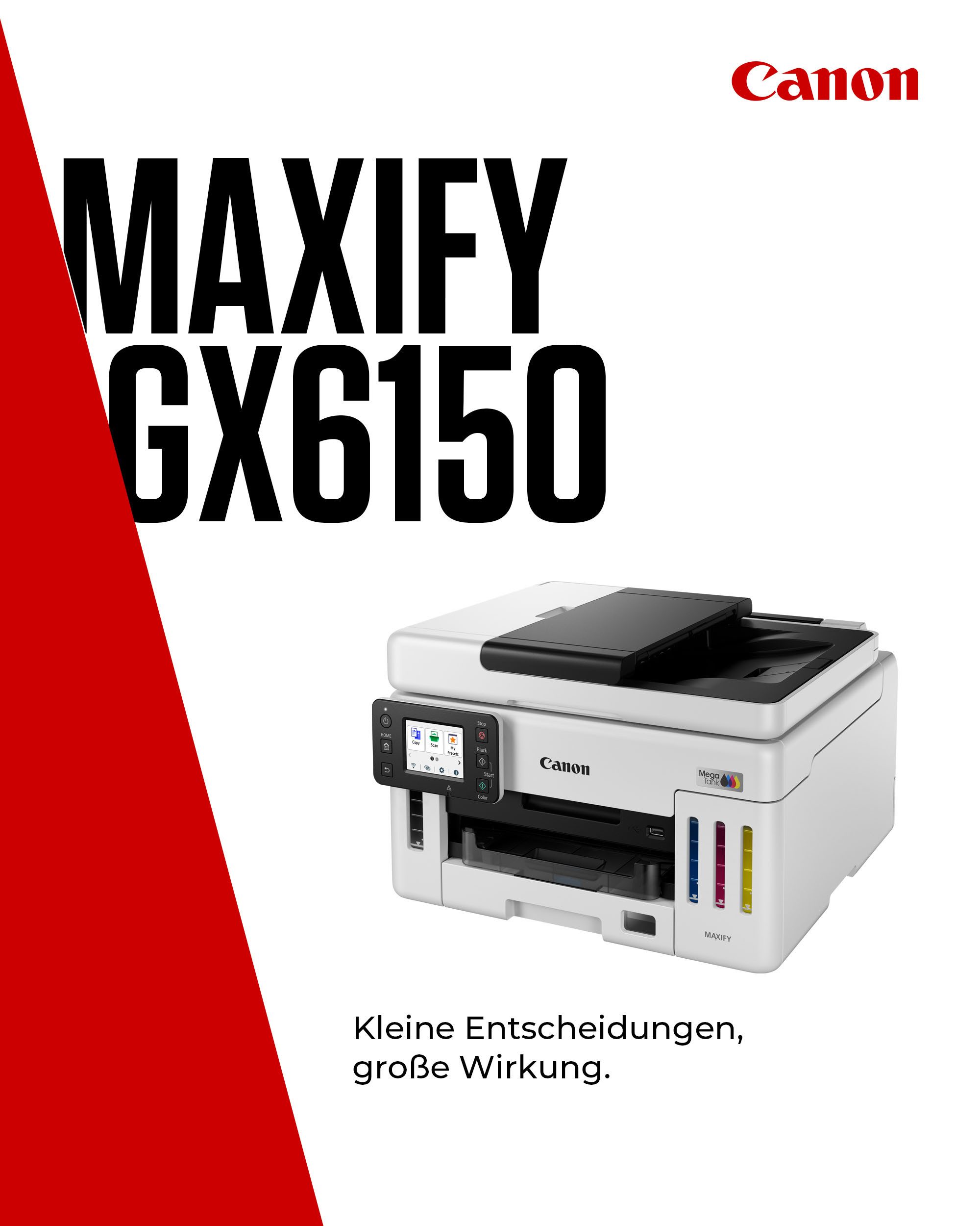 Canon MAXIFY GX6150 Multifunktionsdrucker, (LAN (Ethernet), WLAN (Wi-Fi), Wi-Fi Direct, 3in1 Tintenstrahl-Multifunktionsgerät mit ADF/ niedrigen Druckkosten)