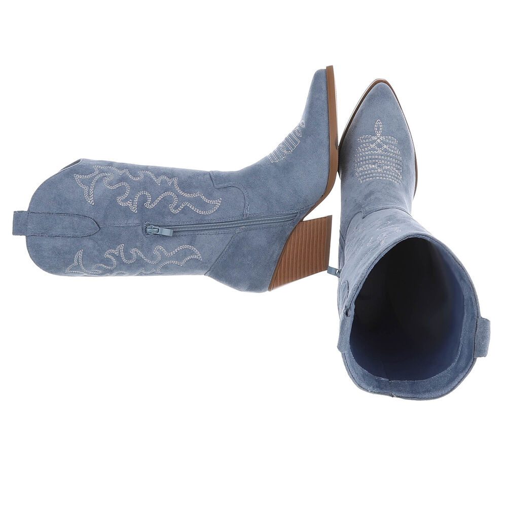 Ital-Design Cowboystiefel mit Blockabsatz und kunstvollen Details Westernstiefel (91409490) Blockabsatz Stiefel in Hellblau – Bild 2 von 5
