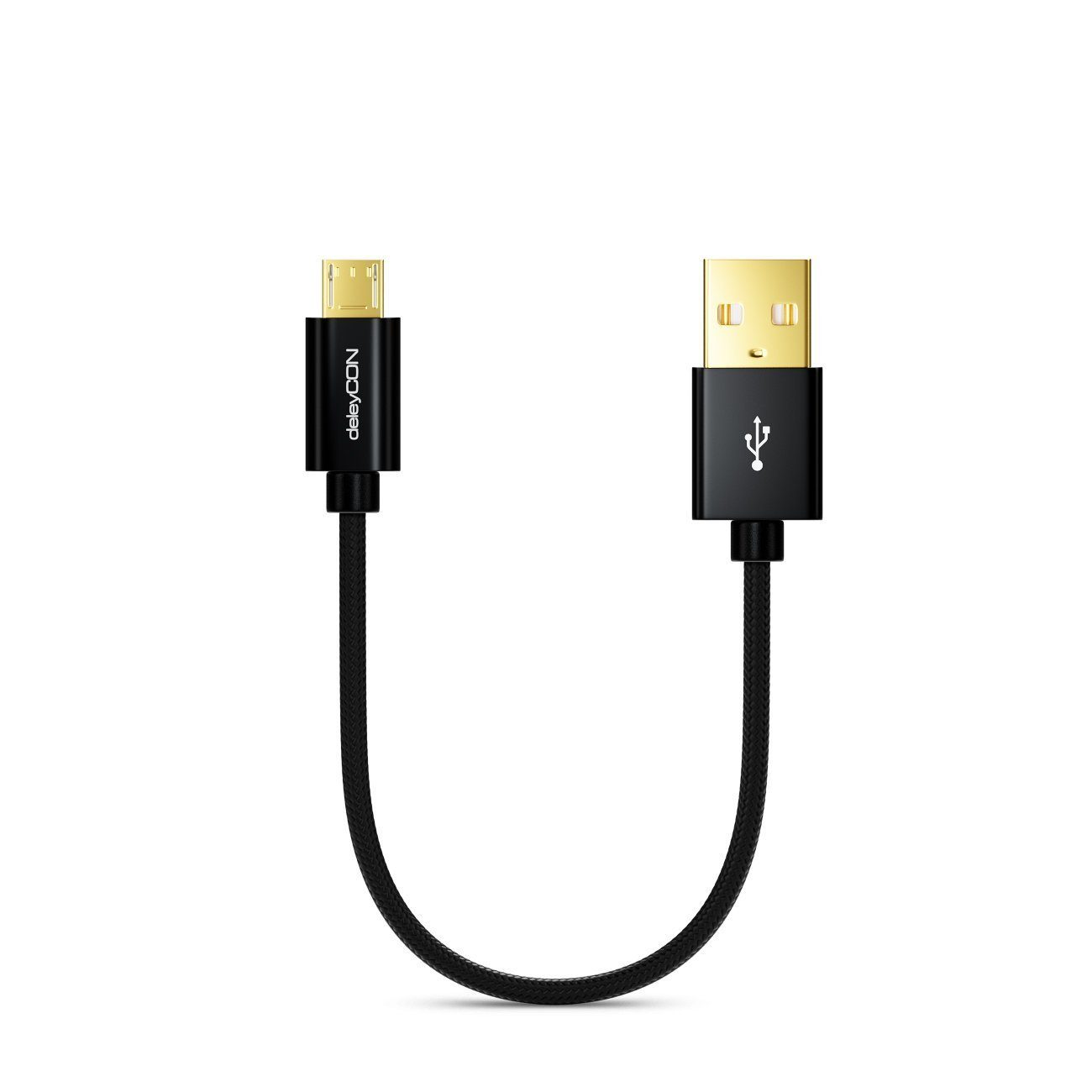 deleyCON deleyCON Micro USB Kabel 0,15m Nylon + Metallstecker - Schwarz Smartphone-Kabel