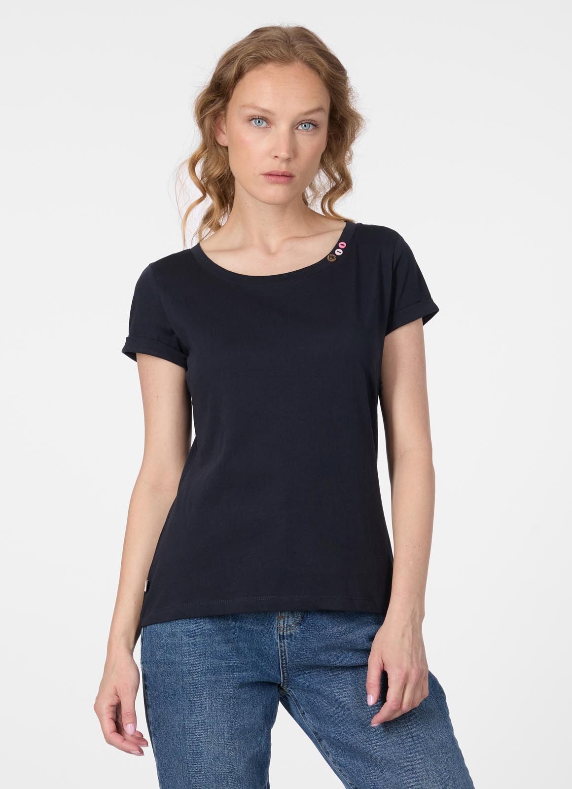 Ragwear Kurzarmshirt FLLORAH GOTS Bestseller aus Single Jersey mit softem Finish und Knöpfen