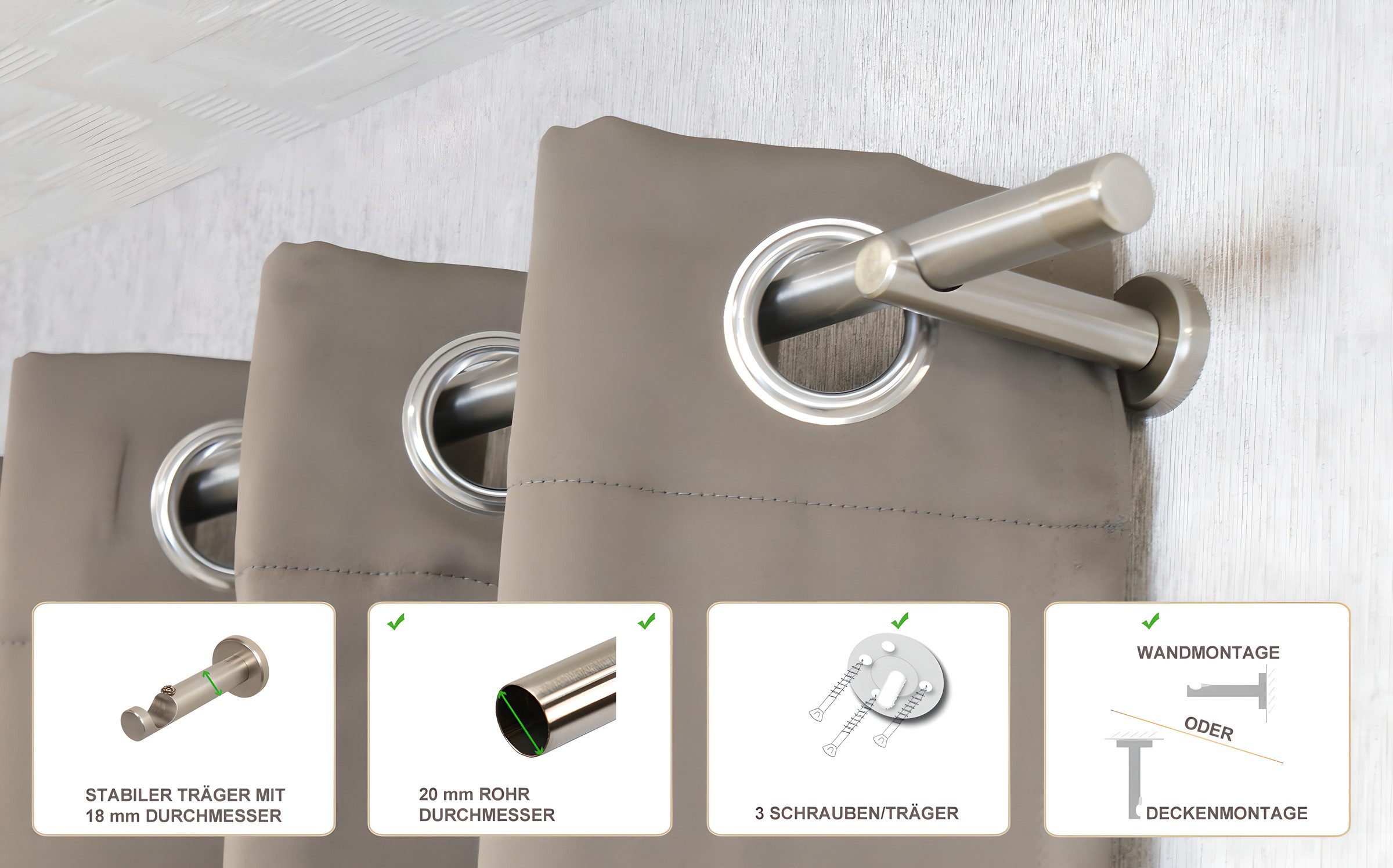 iso-design Gardinenstange 20 mm Farbe Edelstahl, günstig online kaufen