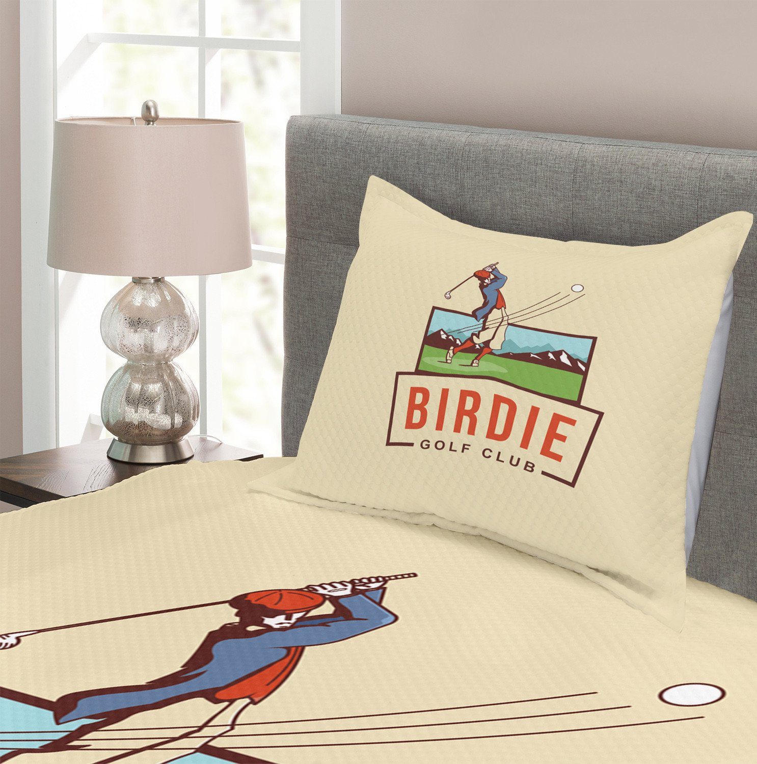 Birdie Kissenbezügen Set Waschbar, Abakuhaus, Golf Werbung Tagesdecke Club Golf mit