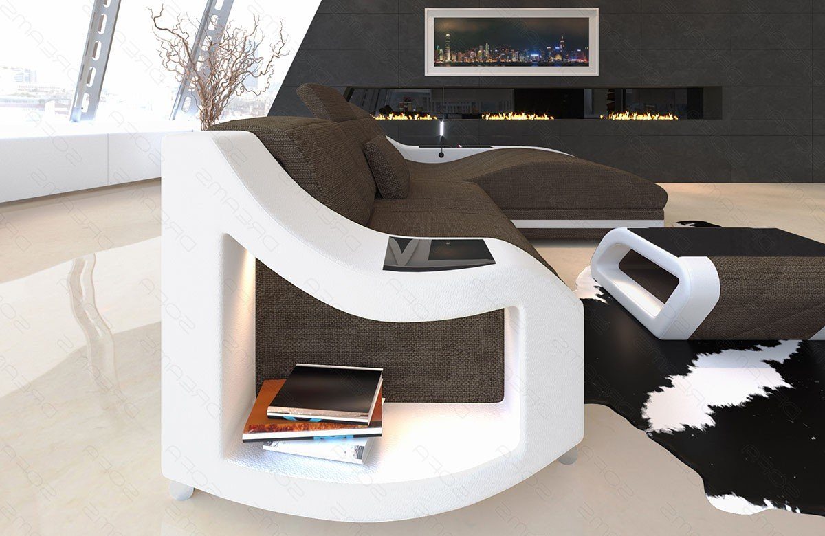 mit L Sofa Swing wahlweise Strukturstoff Bettfunktion Stoffsofa braun-weiß Design H Stoffsofa, Form Dreams Couch Stoffcouch Ecksofa Polster