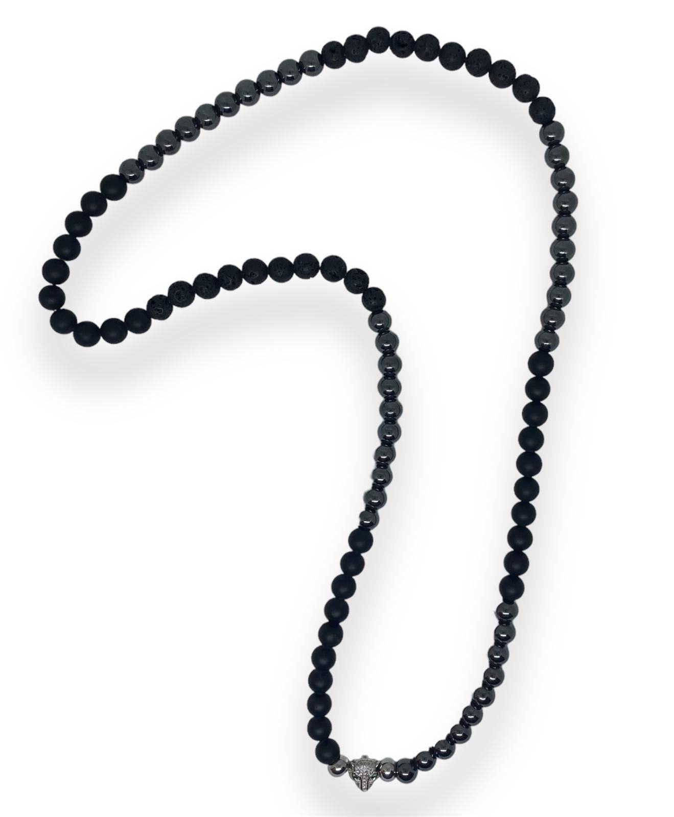 Aaron Bane Бисерkette Hämatit Obsidian Tiger Edelstein Бисерkette mit Zirkon Steinchen (1-tlg)
