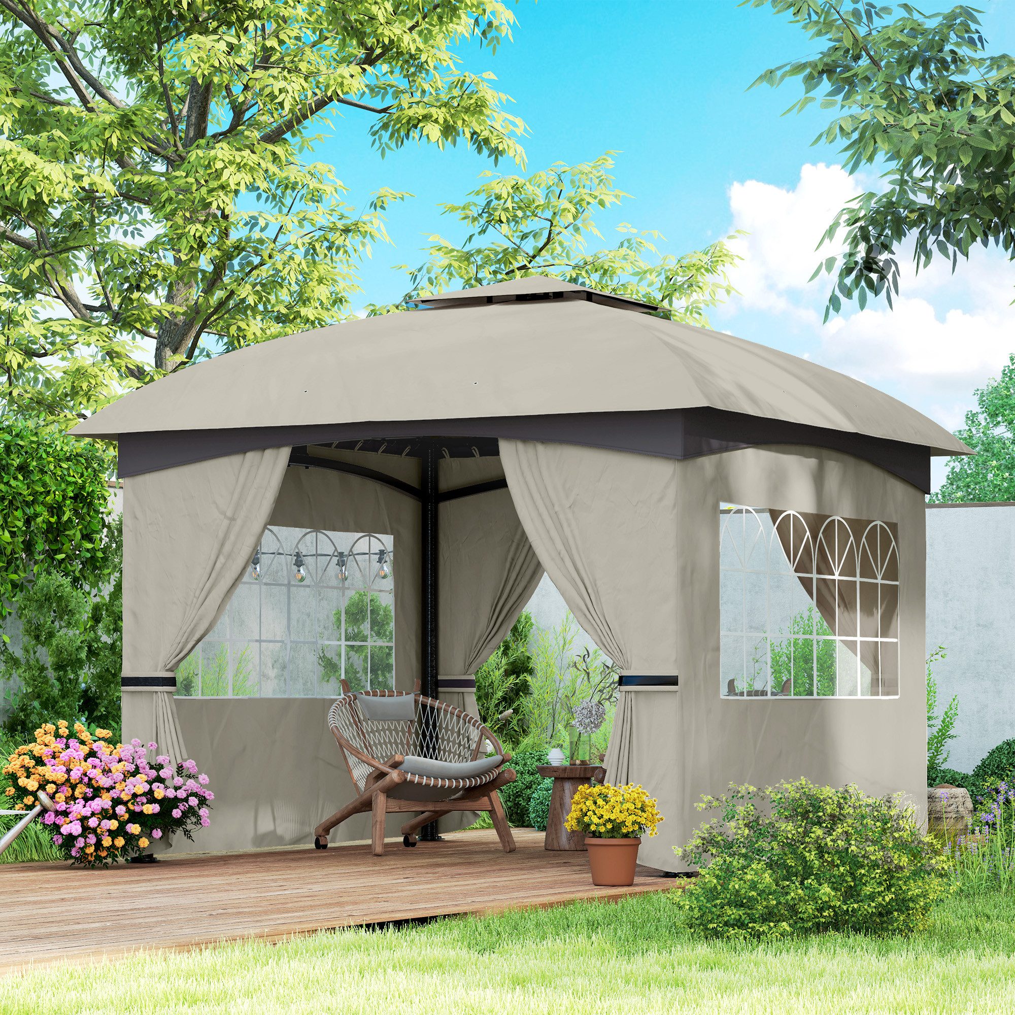 Outsunny Pavillon wasserabweisend Gartenpavillon mit 4 günstig online kaufen