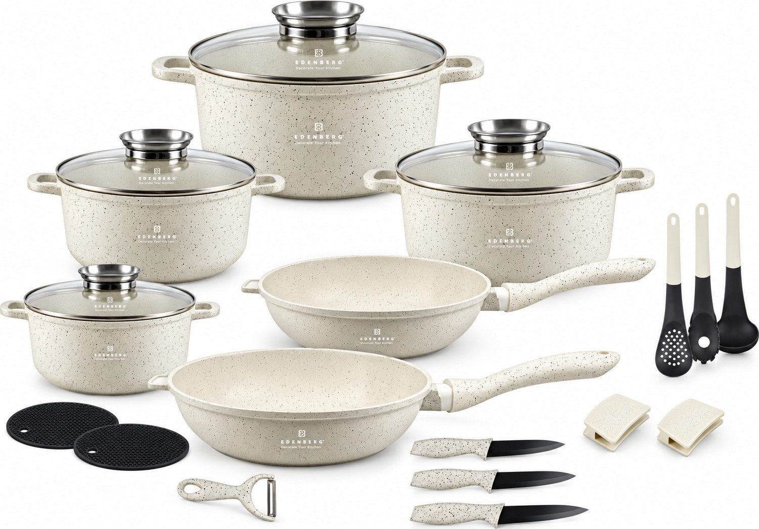 Edenberg Topf-Set Beige Töpfe im modernen Stil, Hochwertige Qualität für Ihre Küche, Keramik, Aluminium, Aluminiumguss (Dieses stilvolle …