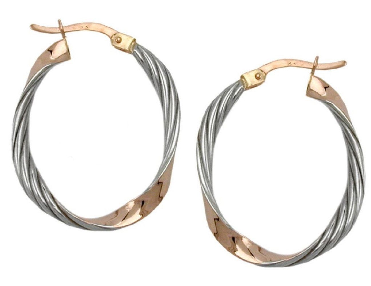 unbespielt Paar Creolen Ohrringe Bicolor-Effekt diamantiert 375 Rotgold 26 x 21 mm, Goldschmuck für Damen