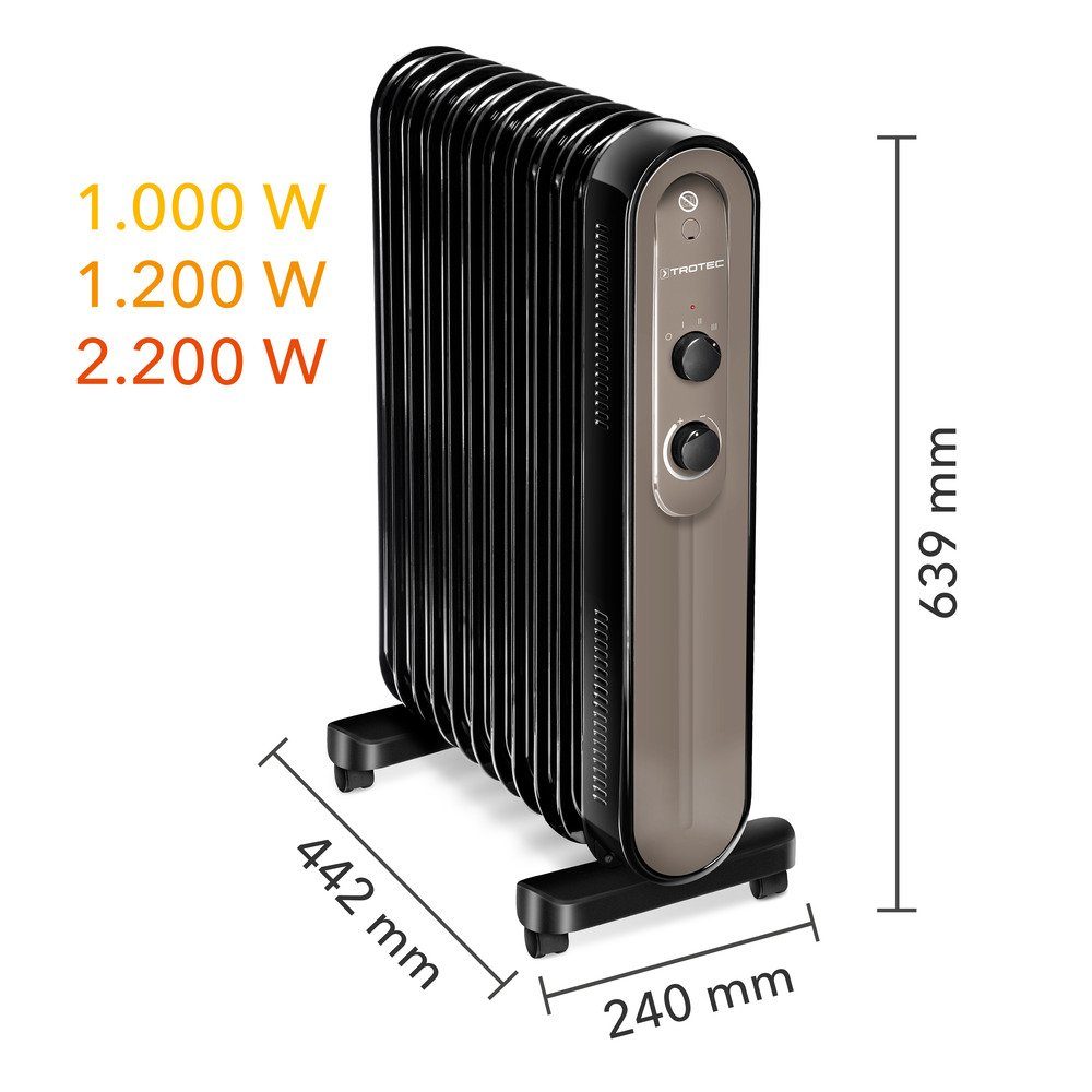TROTEC Ölradiator TRH 24 E, 2200 W, Schnelle und behagliche Wärme 3 Leistungsstufe Heizer Heizgerät